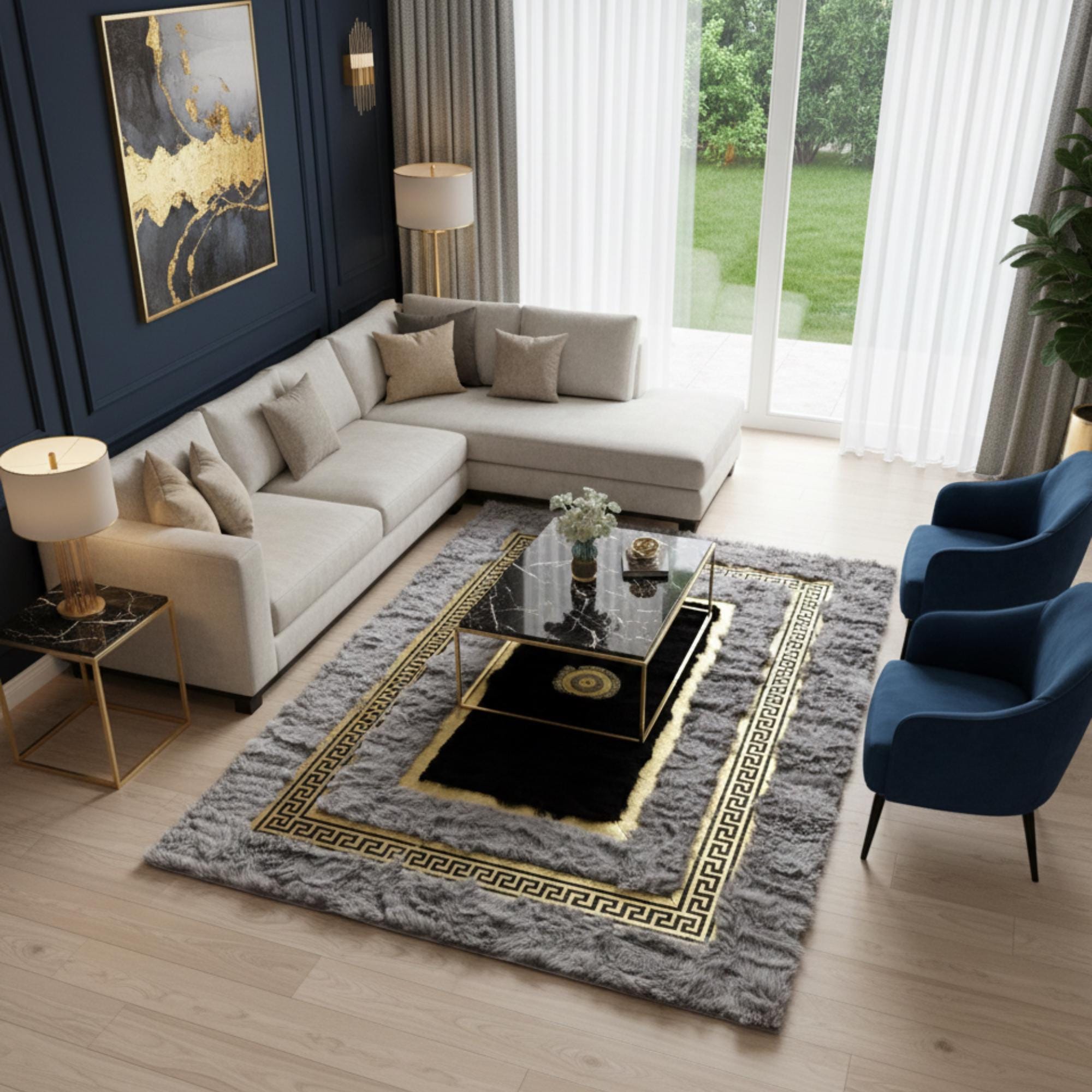 Gray Black and Gold Tuscan Rug, Entryway Rug, Luxury Area Rug