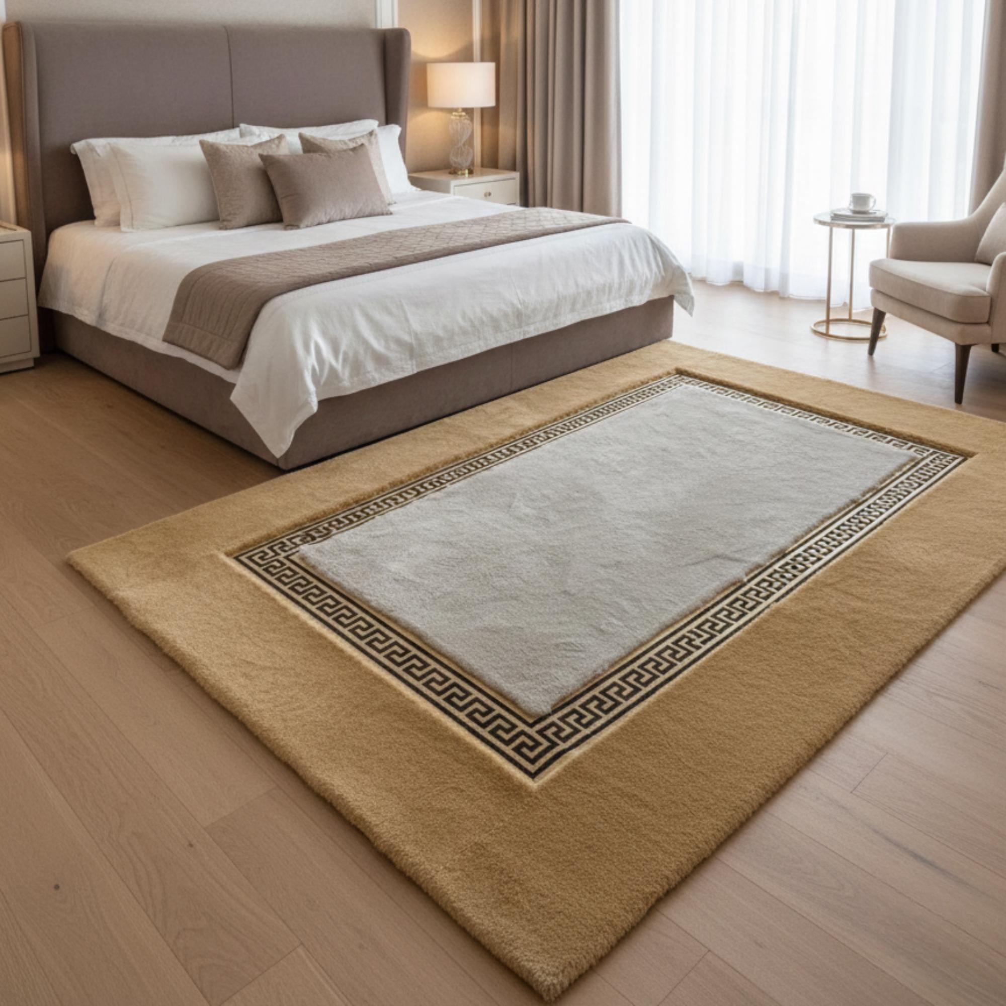 Camel Brown and White Rug, Soft Bedroom Rug, Area Rug,
