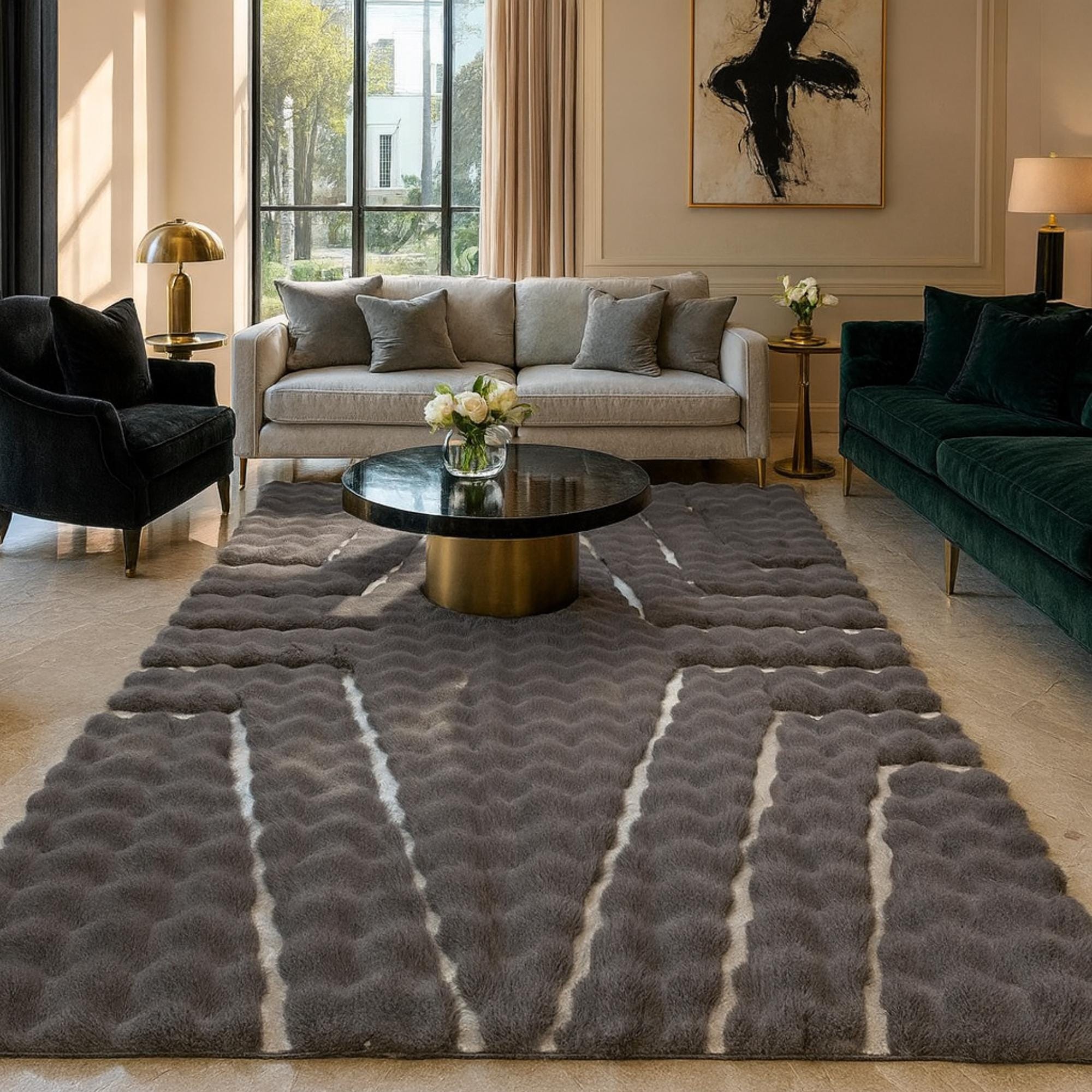 Gray and Silver Plush Rug, 3D Luxury Area Rugs, Modern Geometric Rugs,