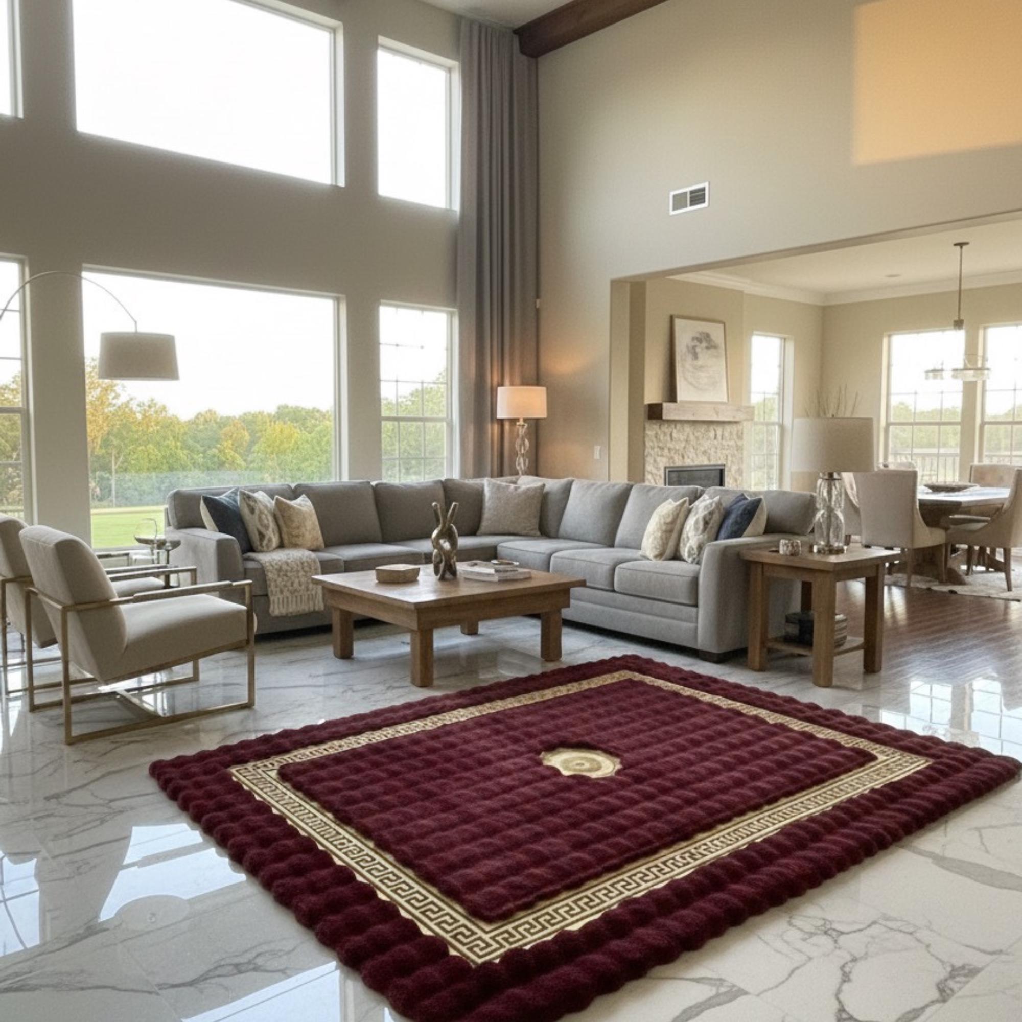 Burgundy and Gold Rug, Luxury Plush Rug,