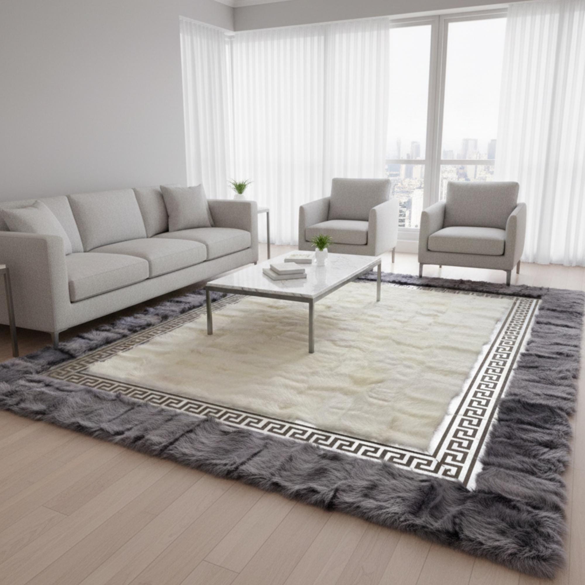 Tuscan Fur Rug, Grey and White Area Rug