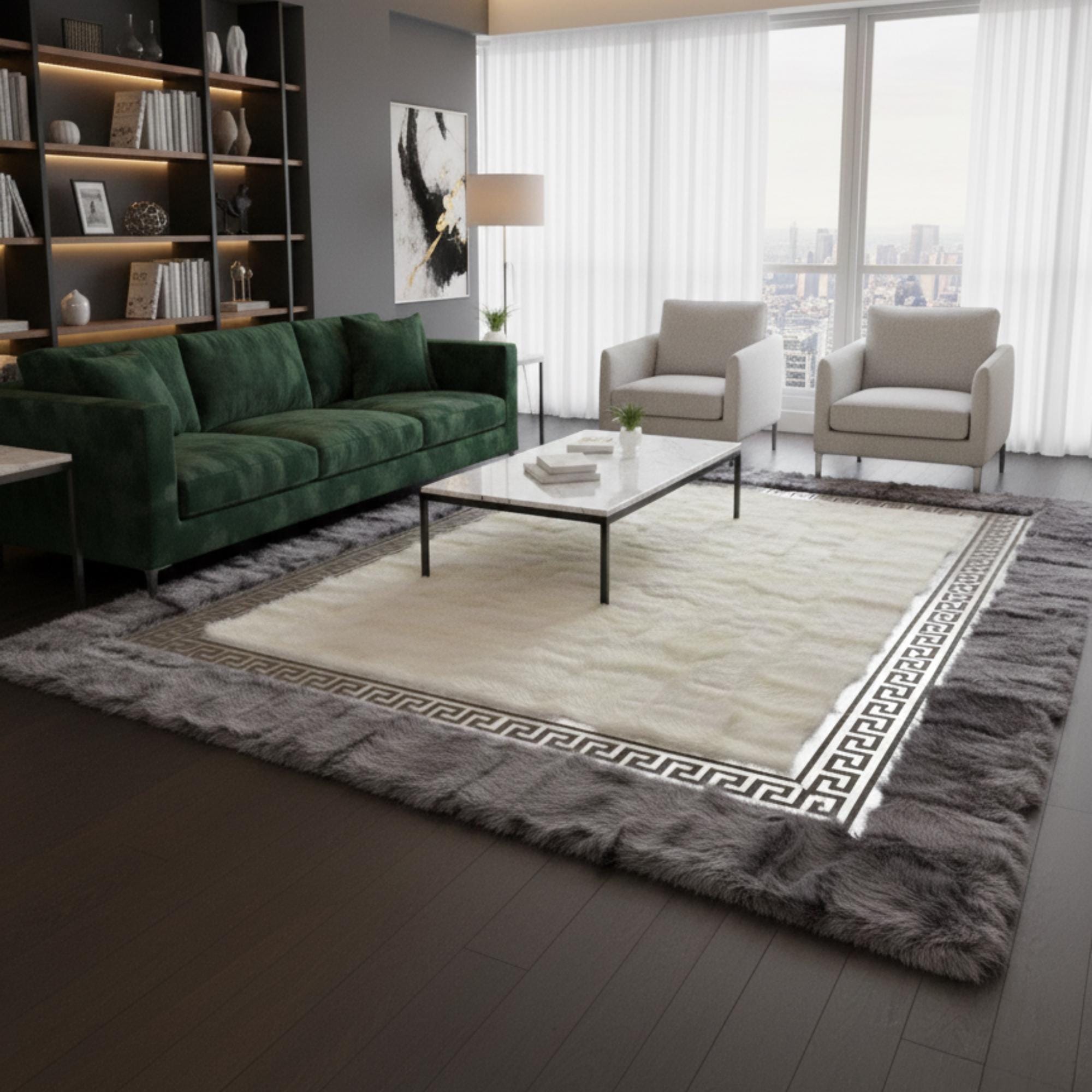 Tuscan Fur Rug, Grey and White Area Rug