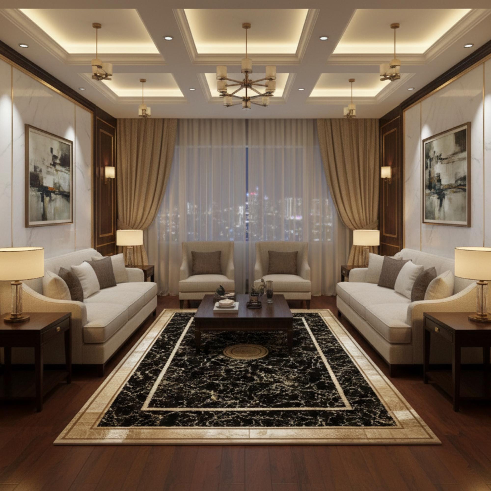 Black and Gold Rug, Luxury Area Rug, Plush Soft Carpet, Marble Pattern Mat,