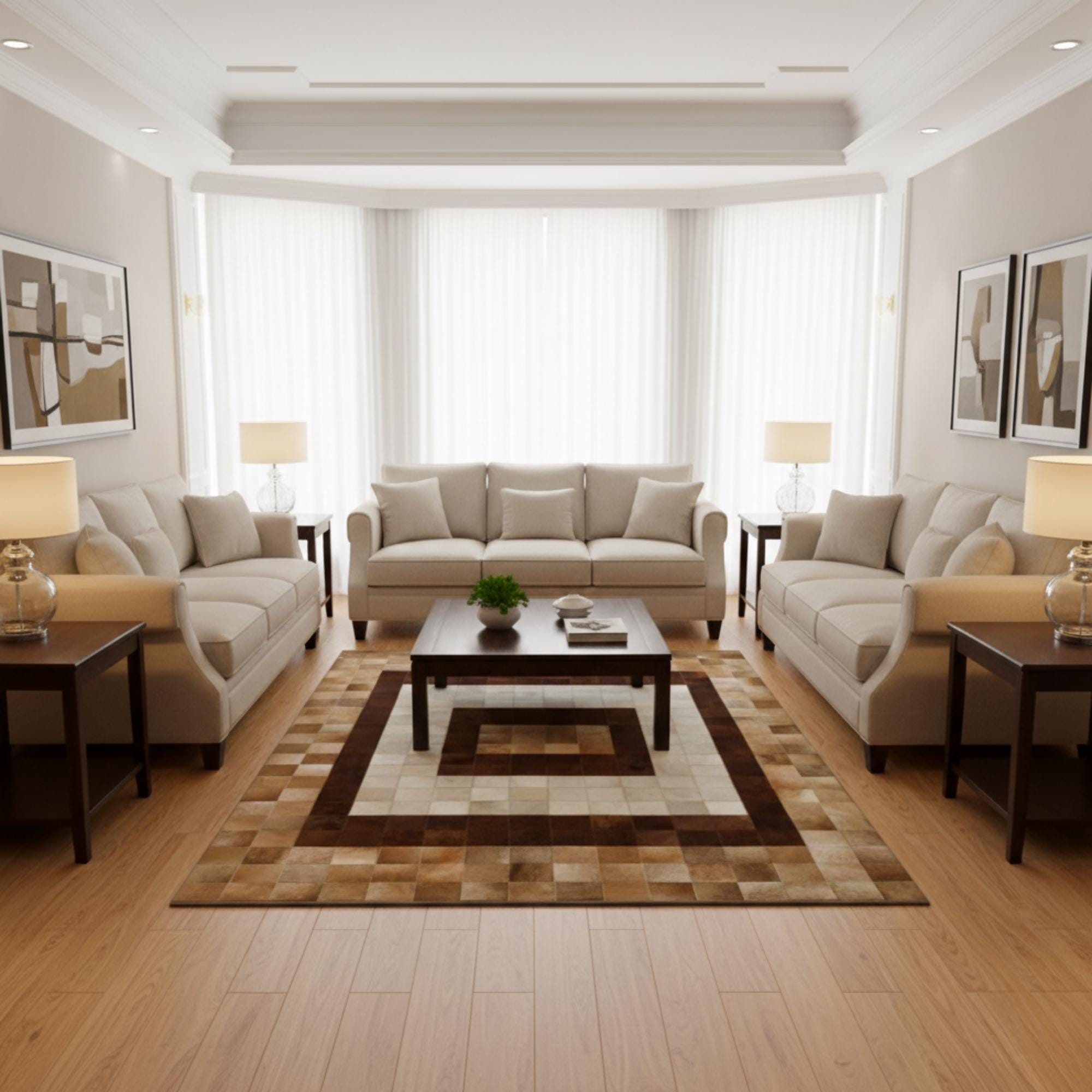 Soft Brown Cowhide Area Rug, Brown Patchwork Leather Carpet,