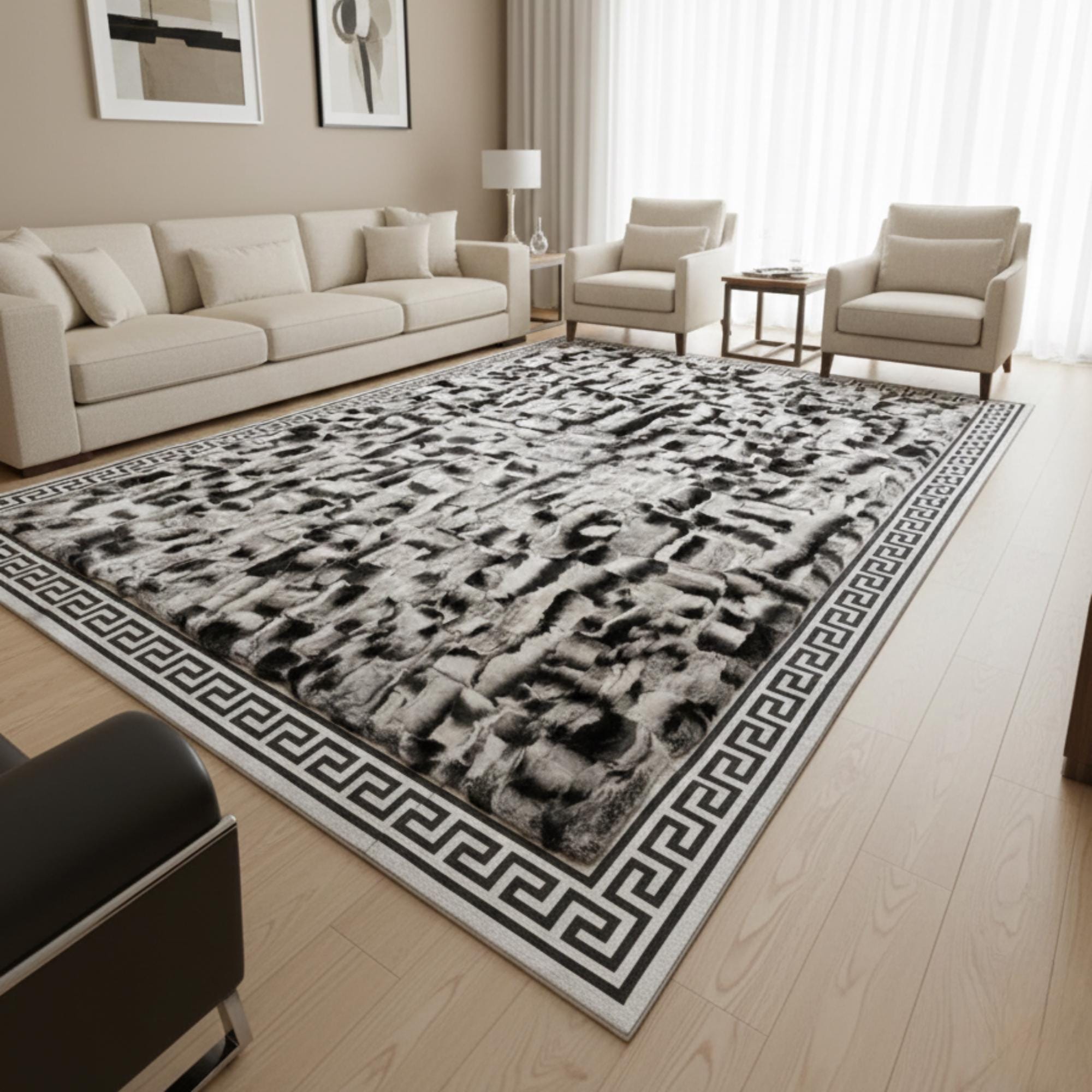 Rex Rabbit Fur Rug, Silver Grey Plush Carpet, Ultra Soft Area Rug,