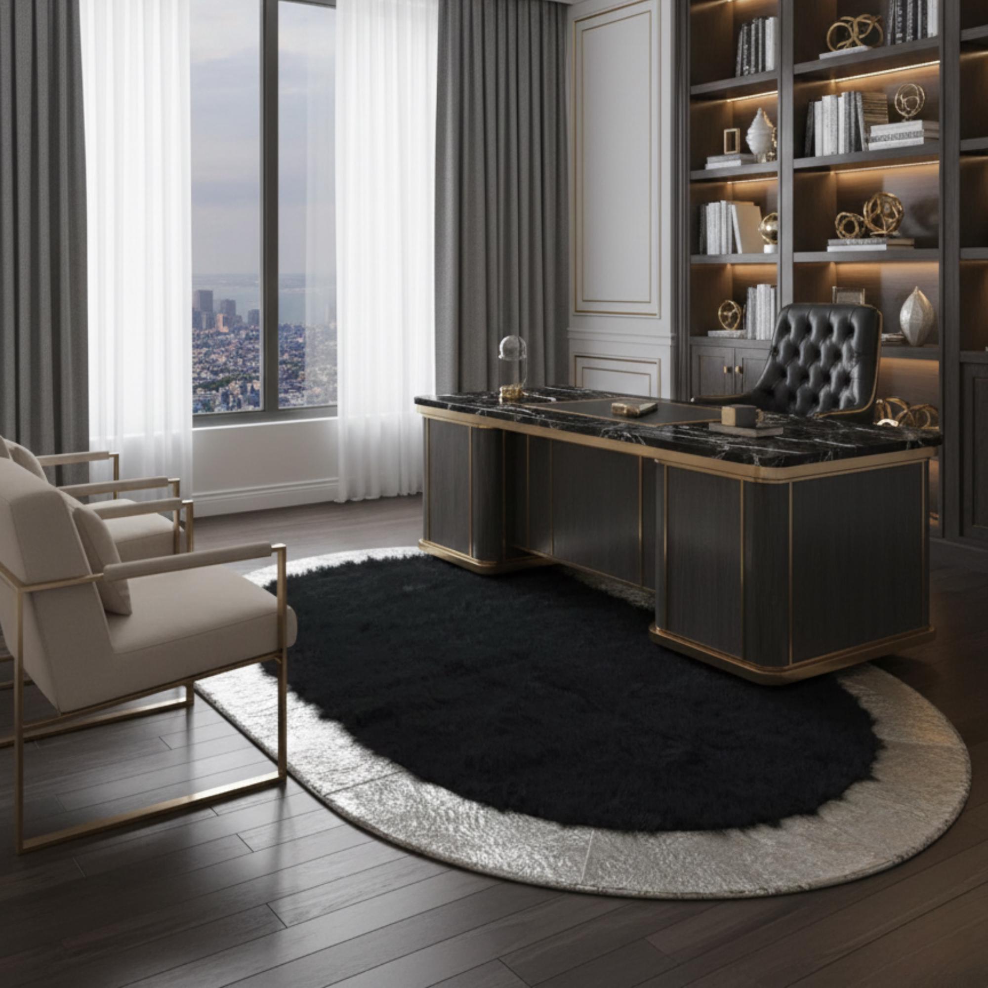 Black and Silver Oval Rug, Tuscan Area Rug, Luxury Fur Mat