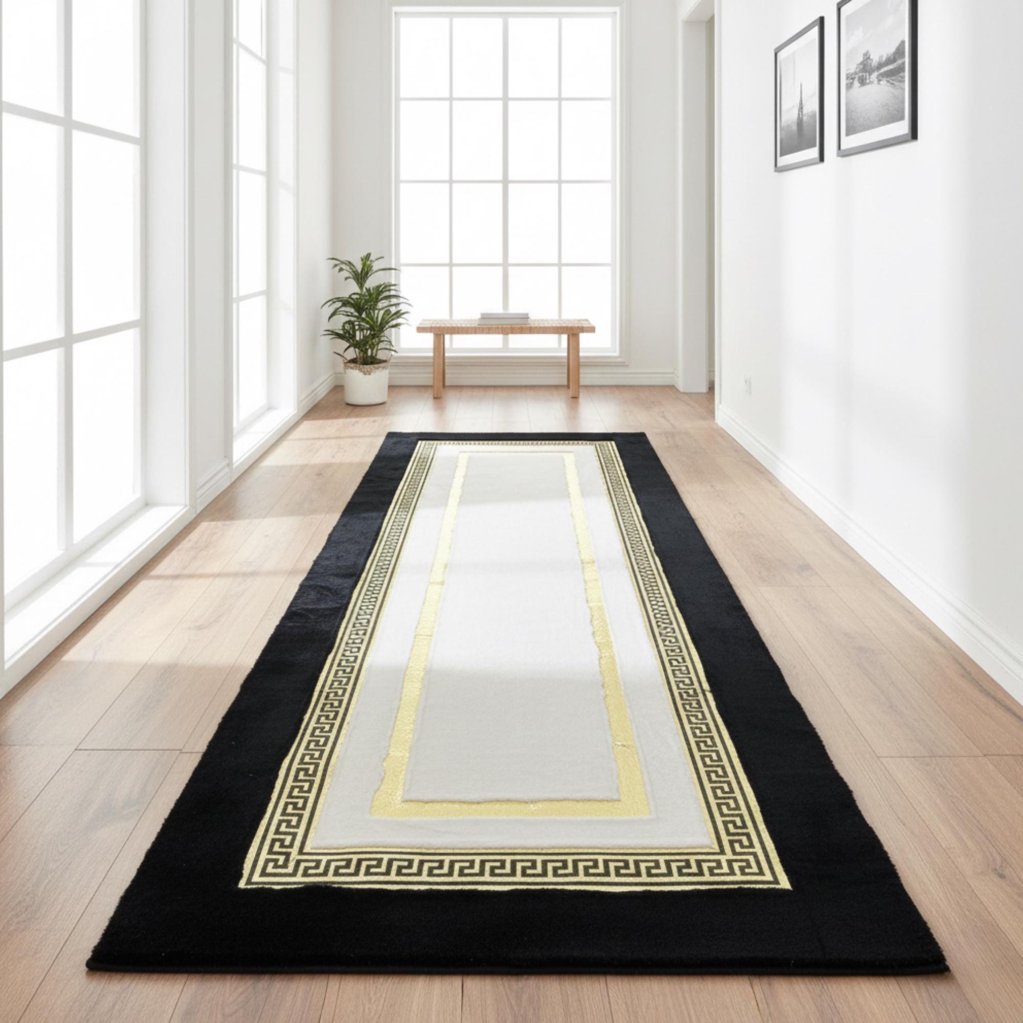 Black and White Plush Rug, Modern Geometric Area Rug,