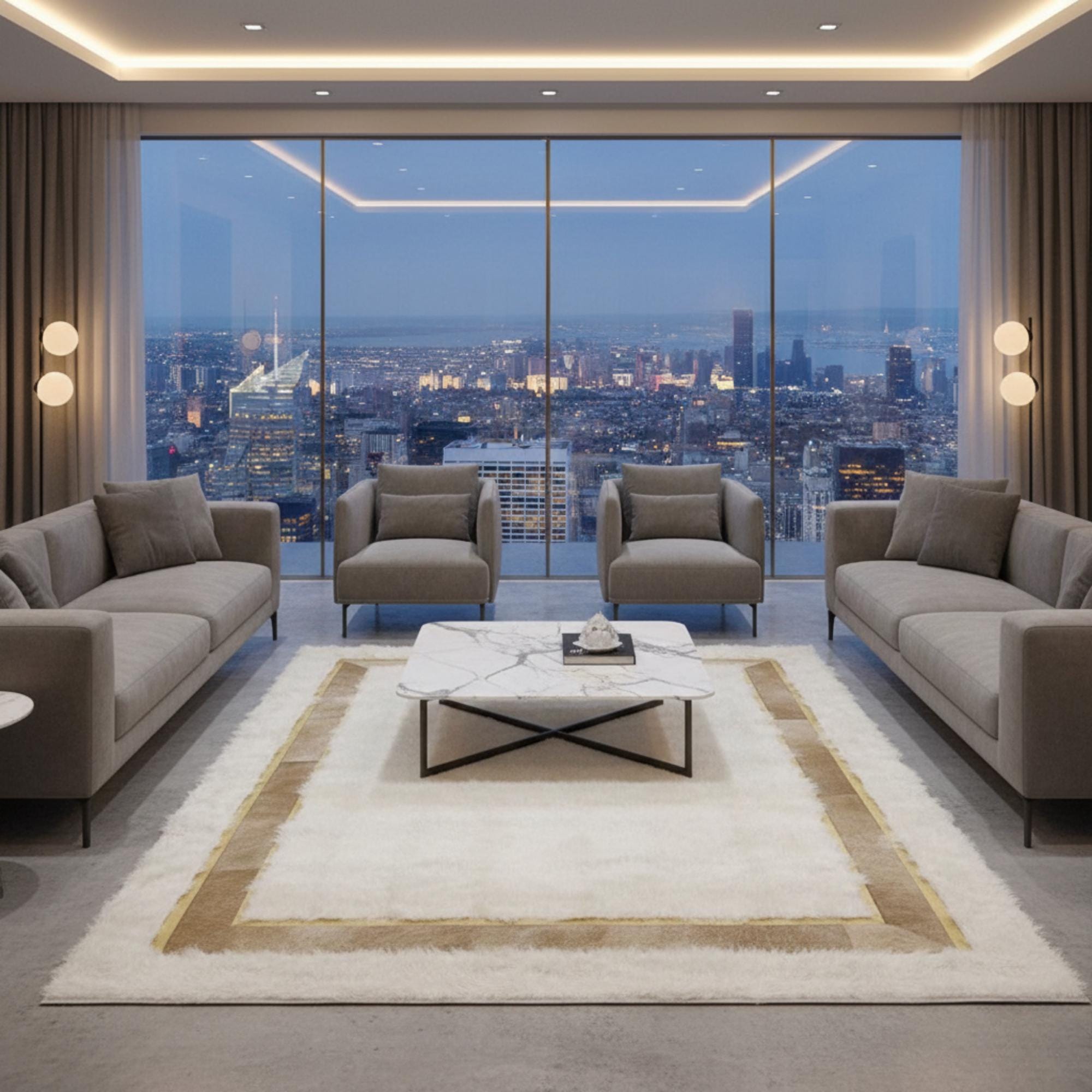 White and Gold Plush Rug, Tuscan Style Luxury Area Rug