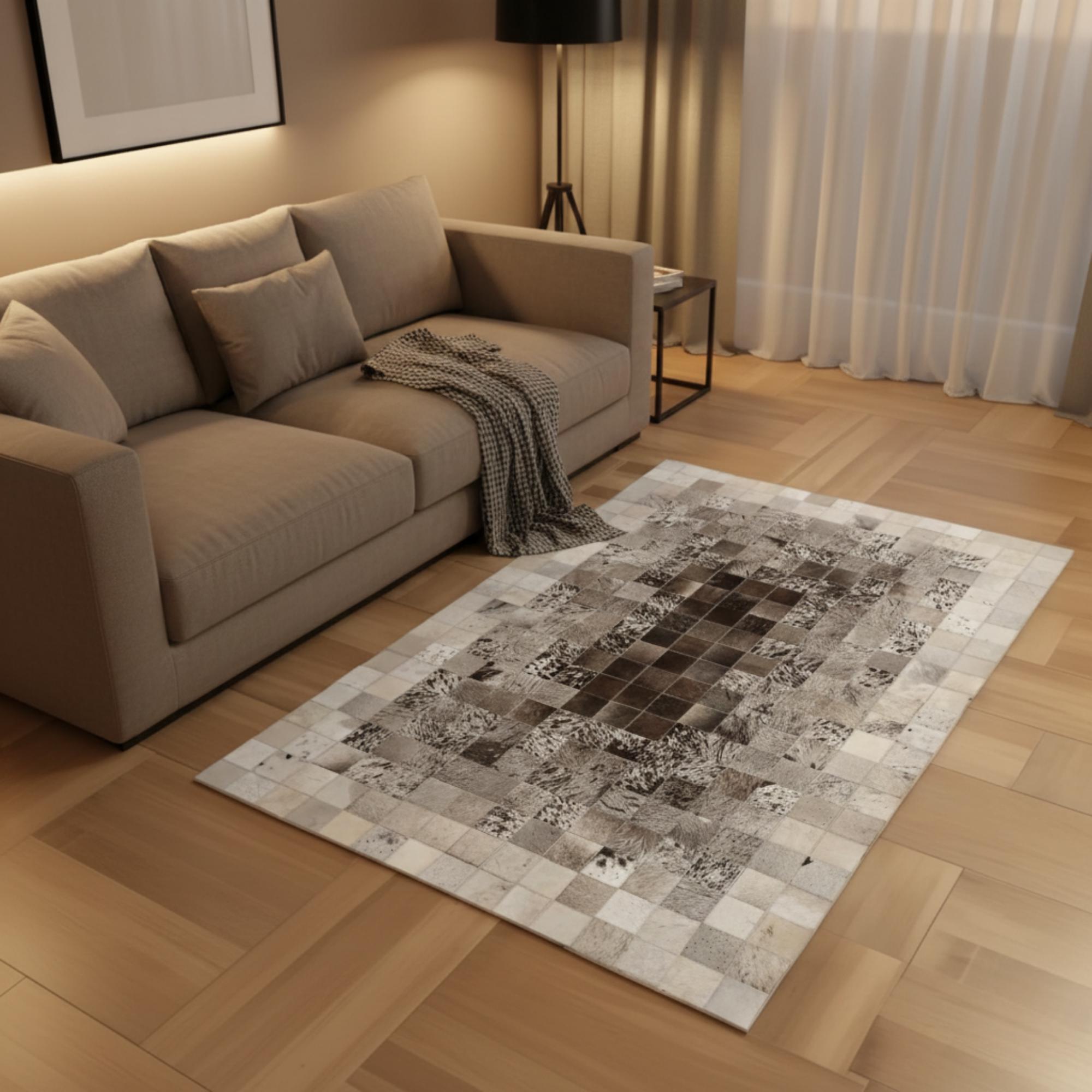 Mixed Metallic Cowhide Rug, Silver and Copper Patchwork Area Rug