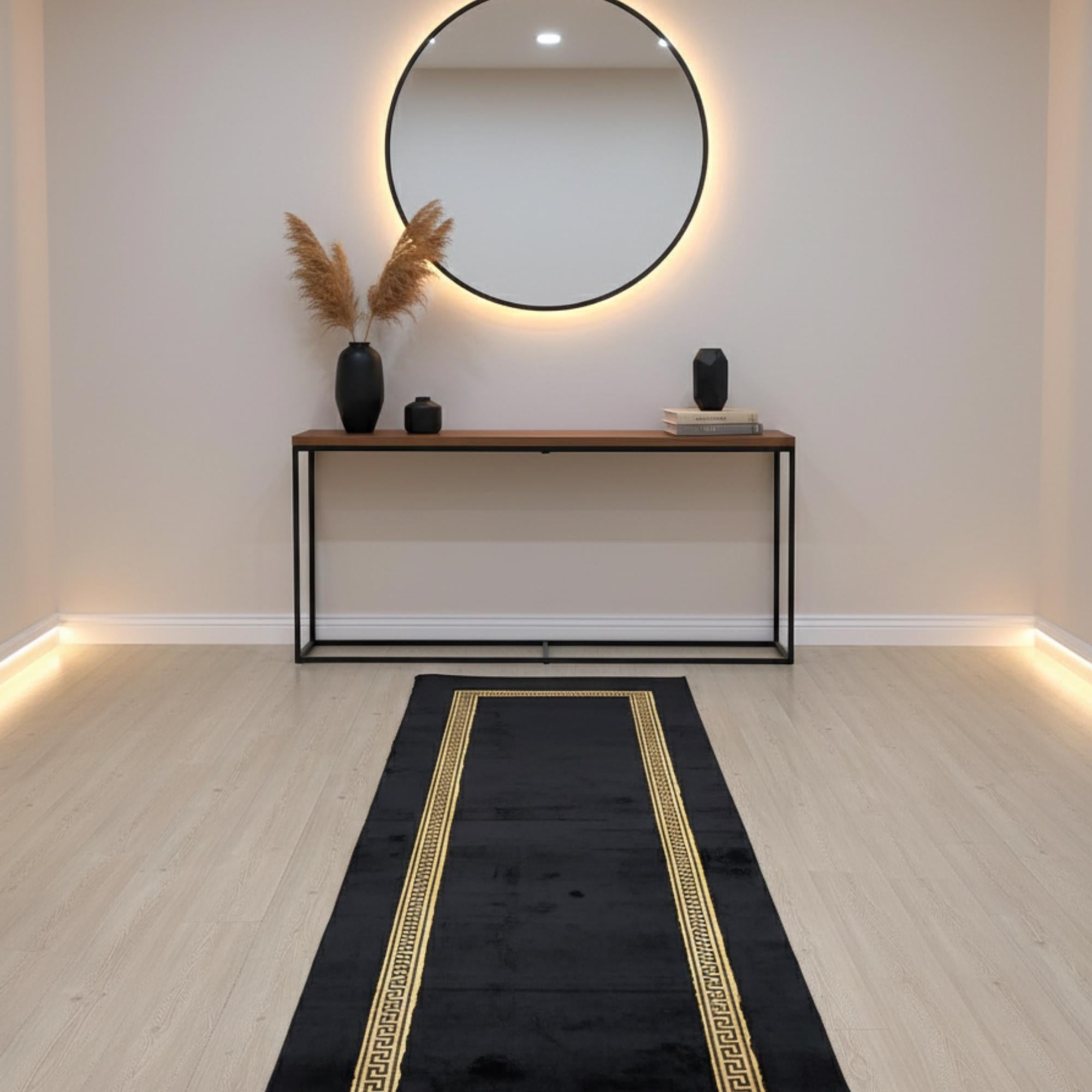 Black and Gold Plush Rug, Modern Geometric Area Rug,