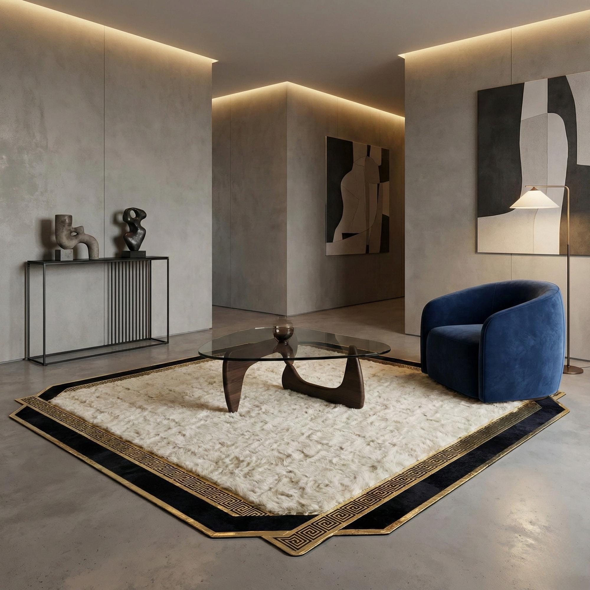 Beige and Black Tuscan Rug, Gold Border Area Rug