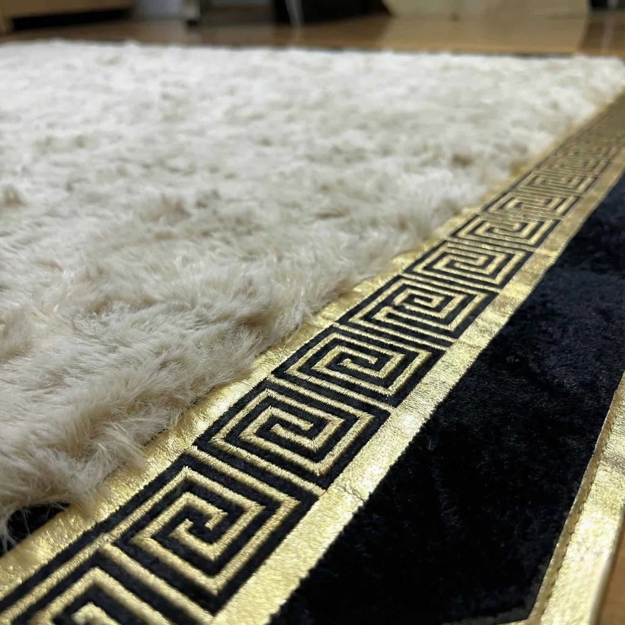 Beige and Black Tuscan Rug, Gold Border Area Rug