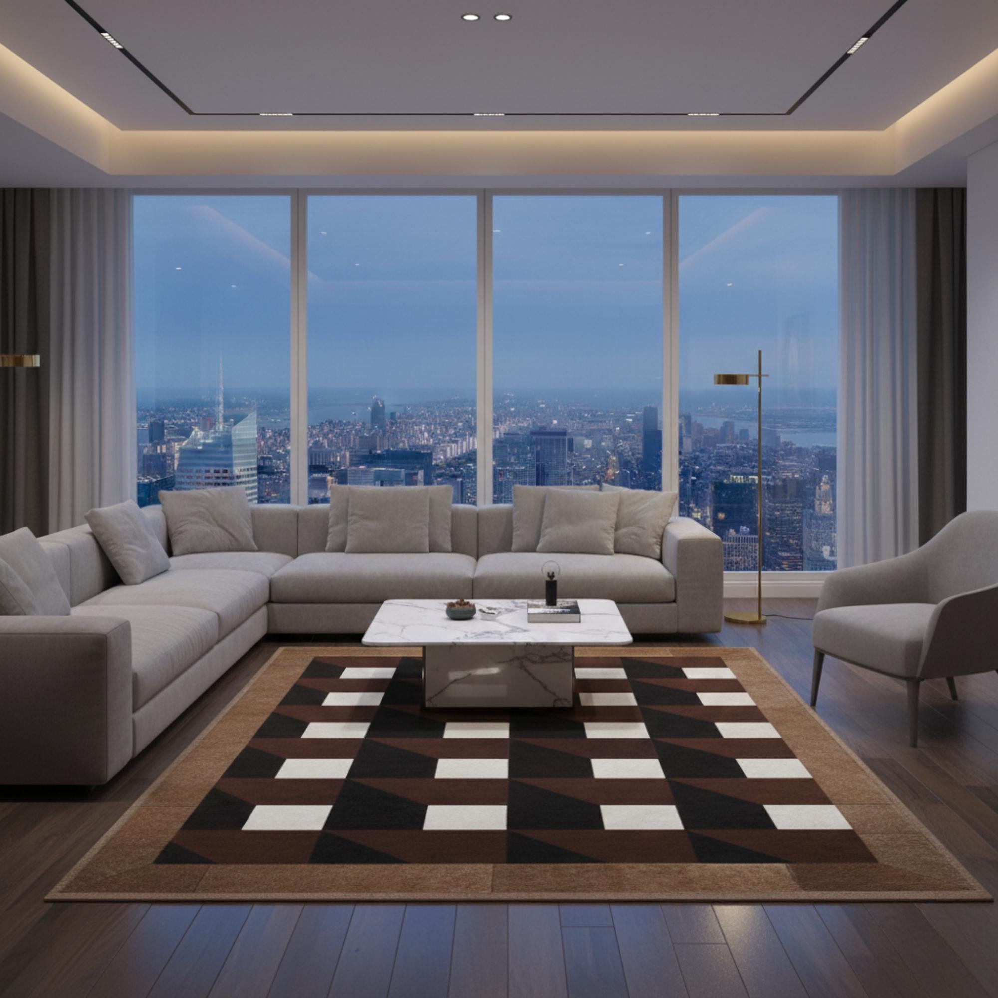 Black and Brown Cowhide Rug, Geometric Patchwork Area Rug