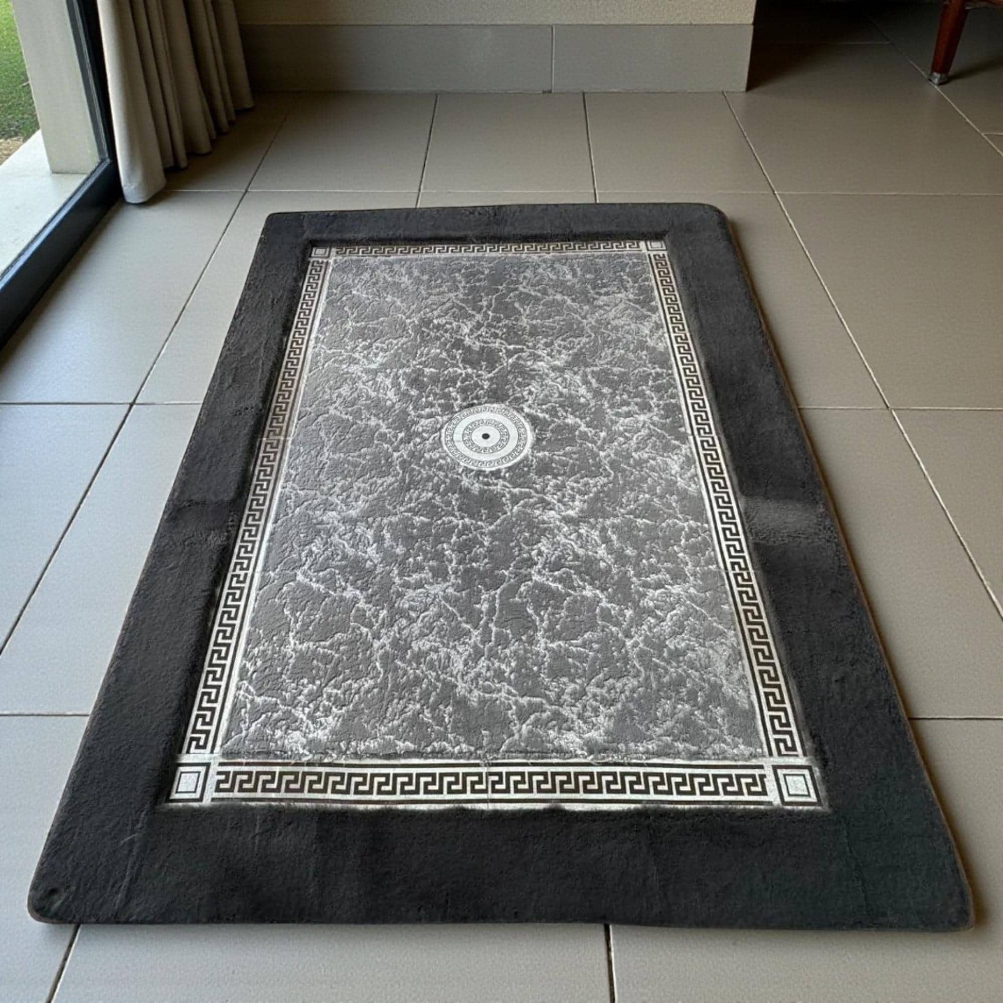Gray and Black Rug, Plush Area Rug, Modern Geometric Living Room Rug,