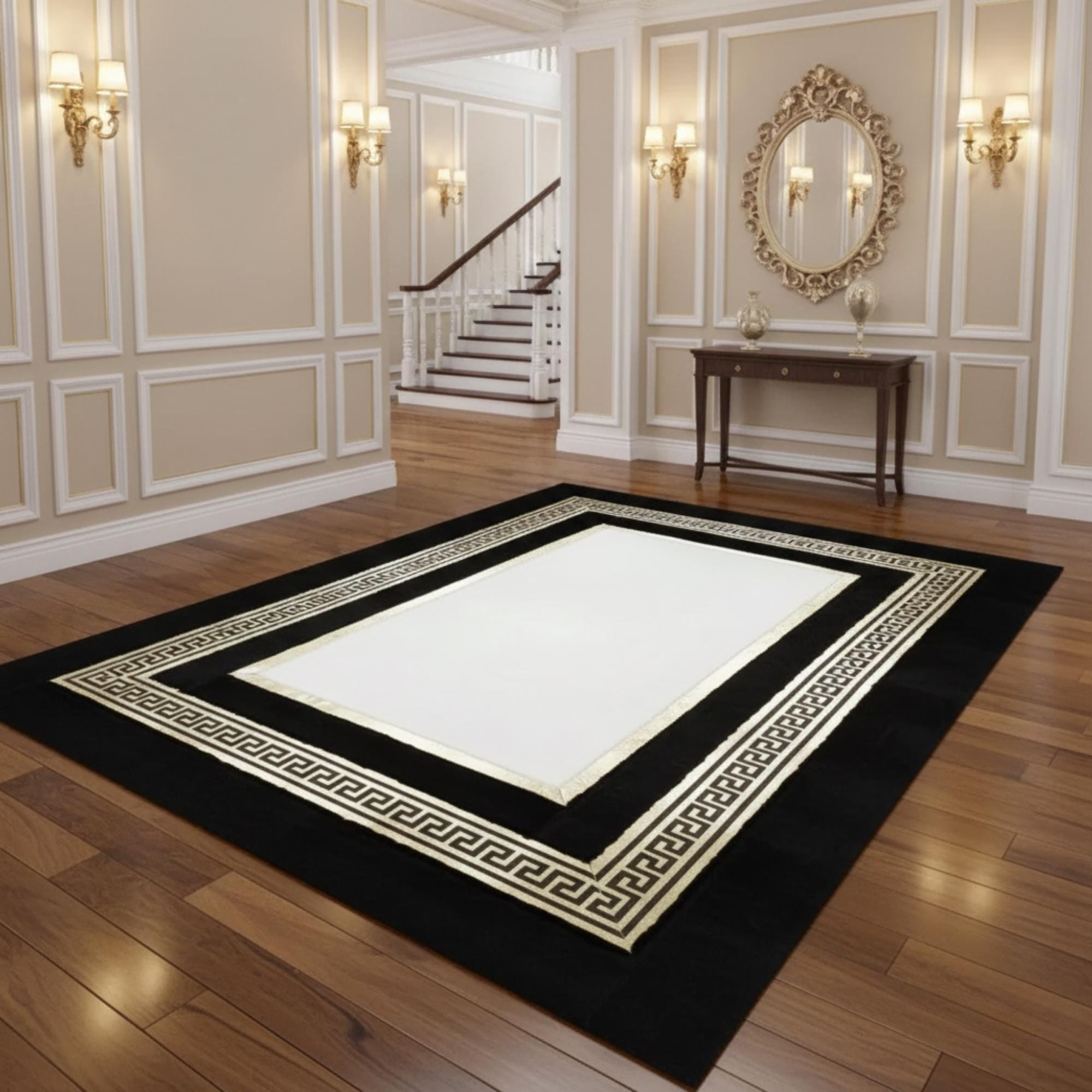 White Black and Gold Rug, Luxury Plush Area Rug,