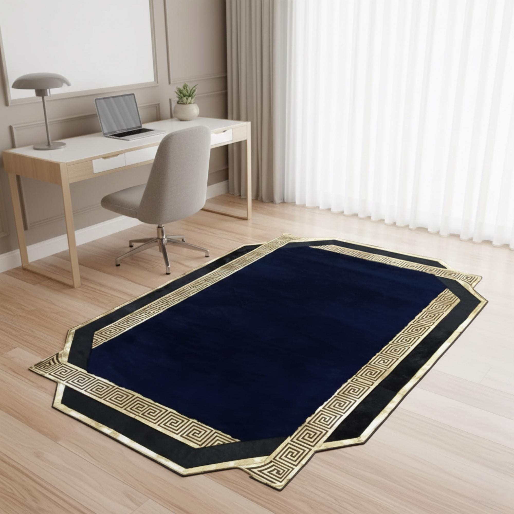 Black and Gold Rug, Luxury Plush Area Rug, Modern Geometric Living Room Rug,