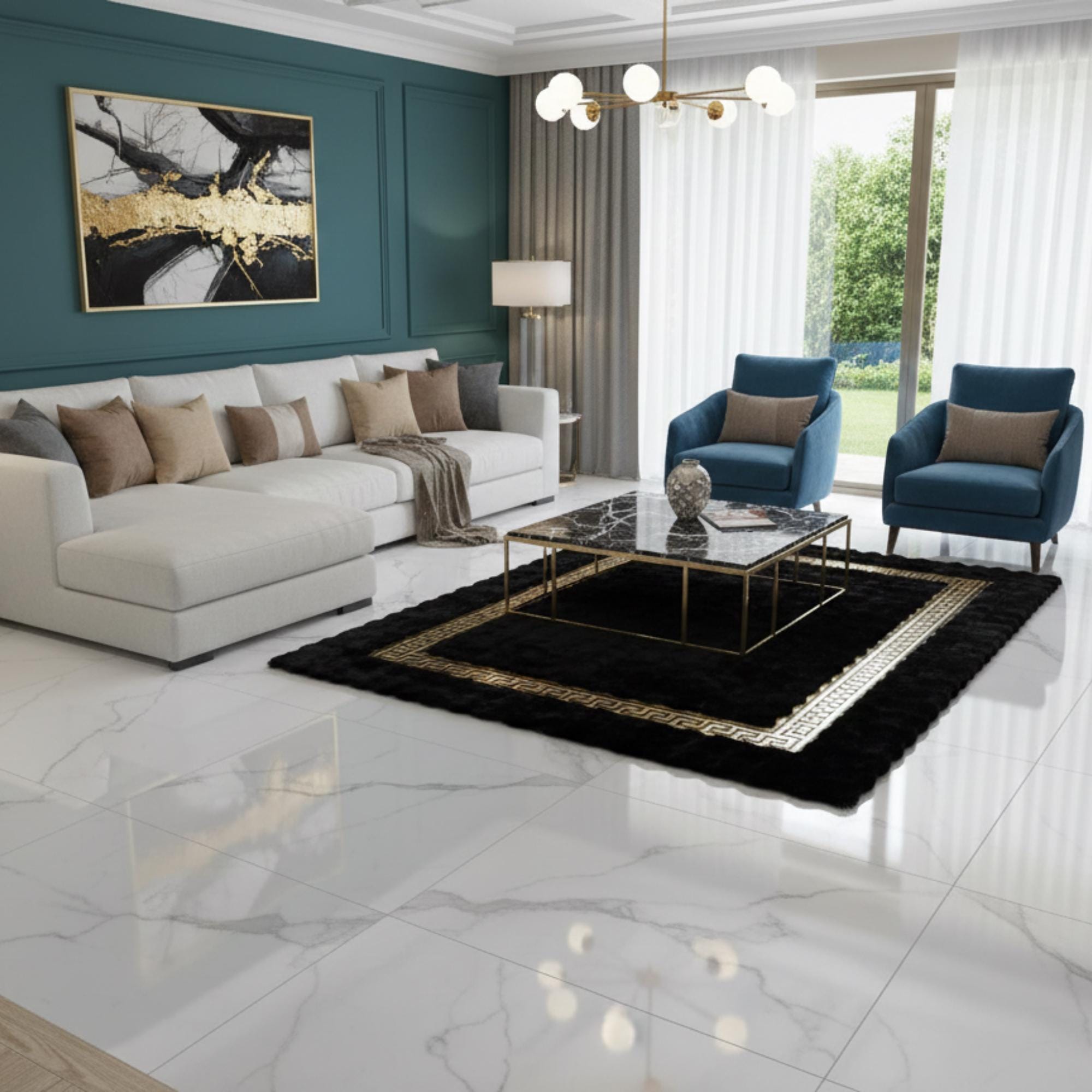 Black and Gold Rug, Luxury Plush Area Rug, Modern Luxury Living Room Area Rug,