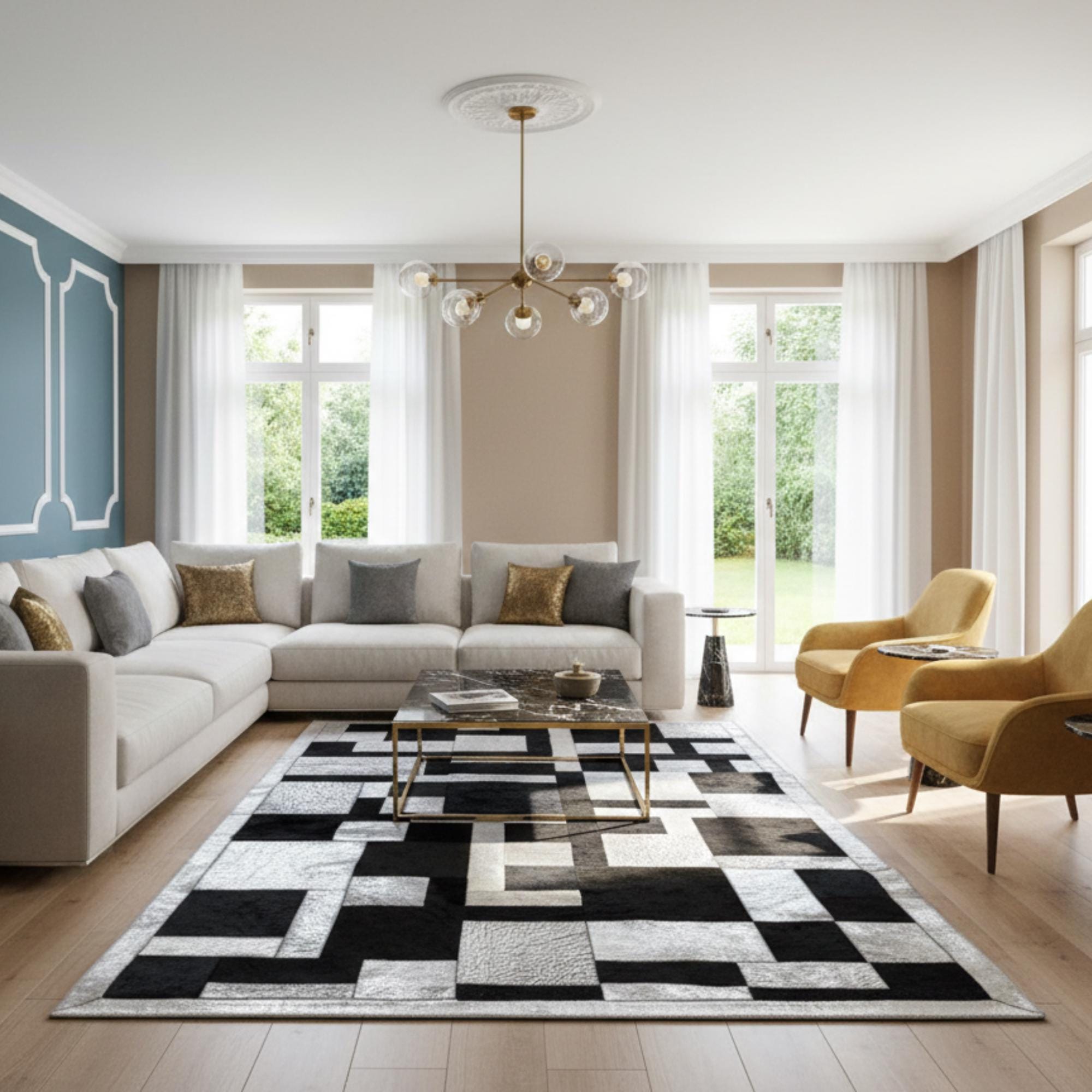 Black and White Cowhide Rug, Real Leather Patchwork Area Rug