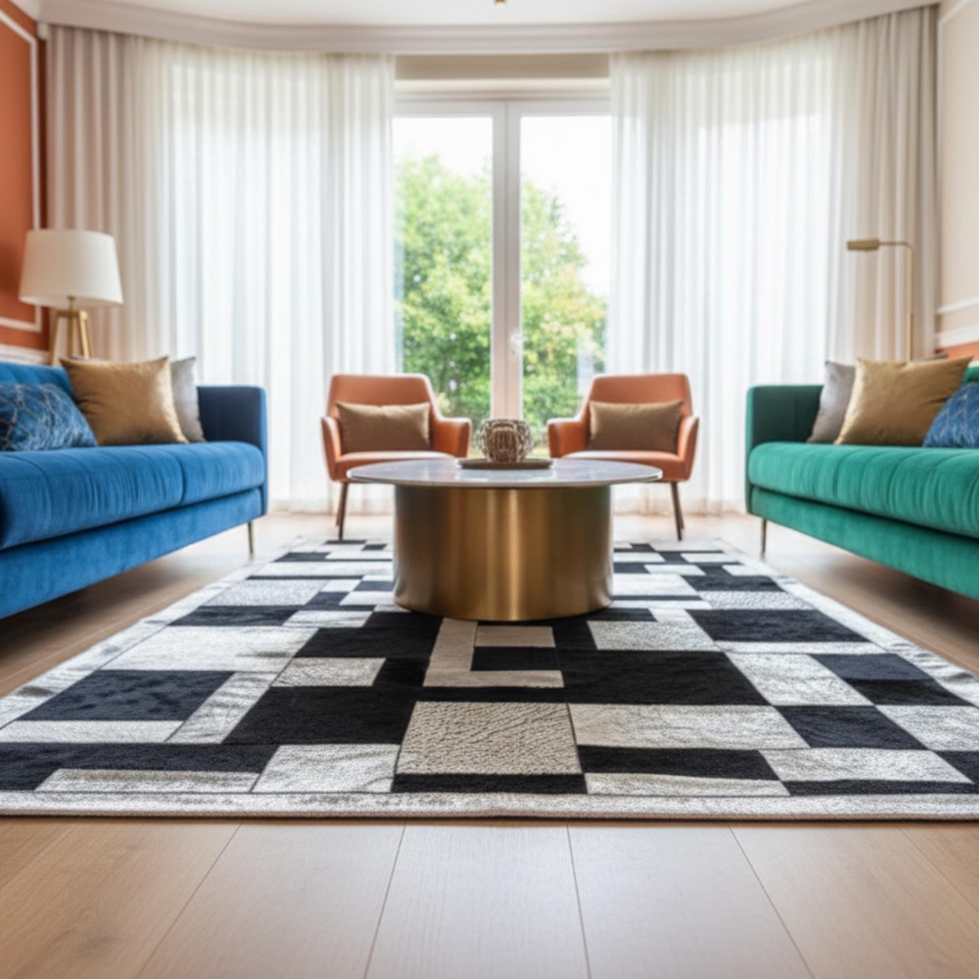Black and White Cowhide Rug, Real Leather Patchwork Area Rug