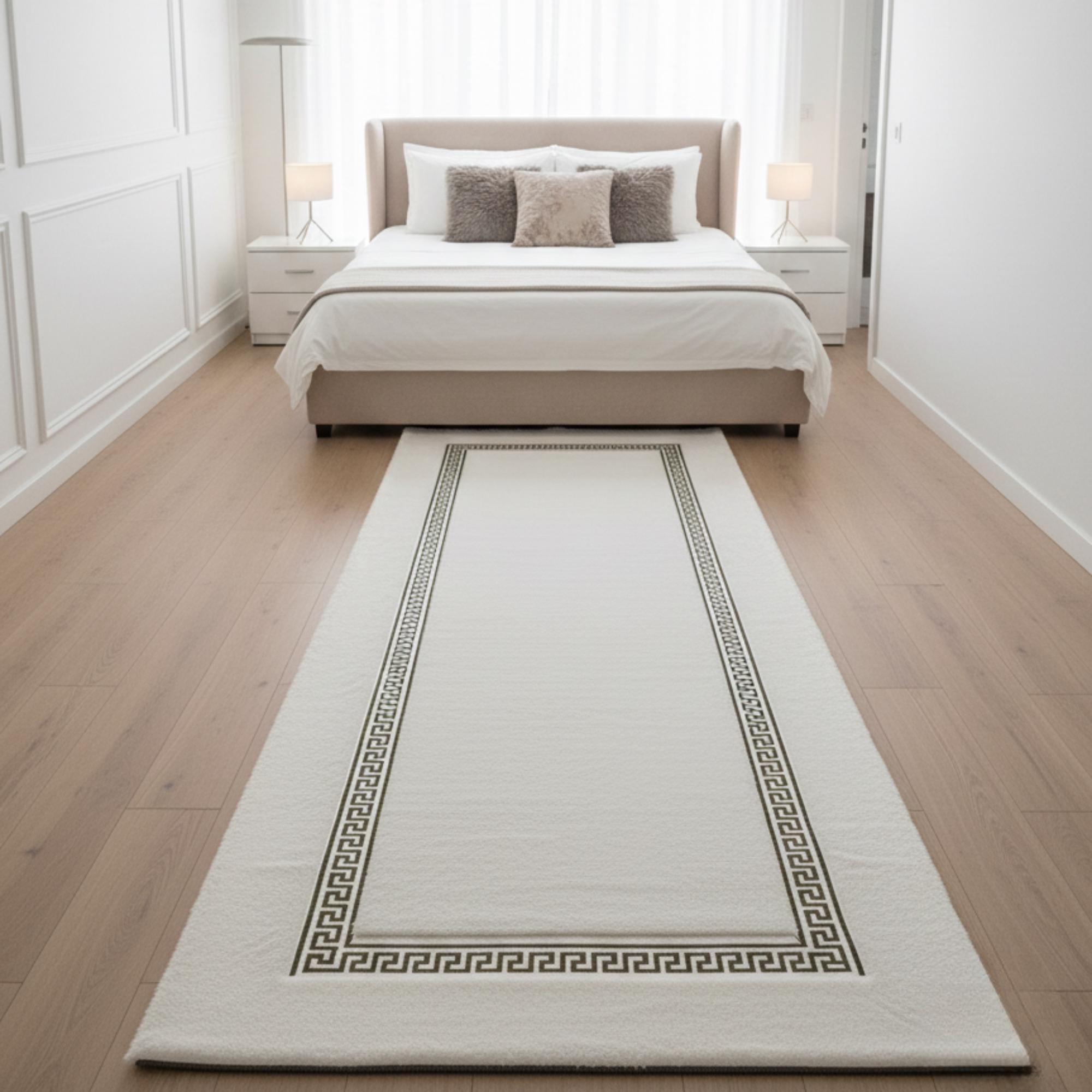 White Runner Rug, Hallway Runners, Modern Geometric Entryway Rugs,