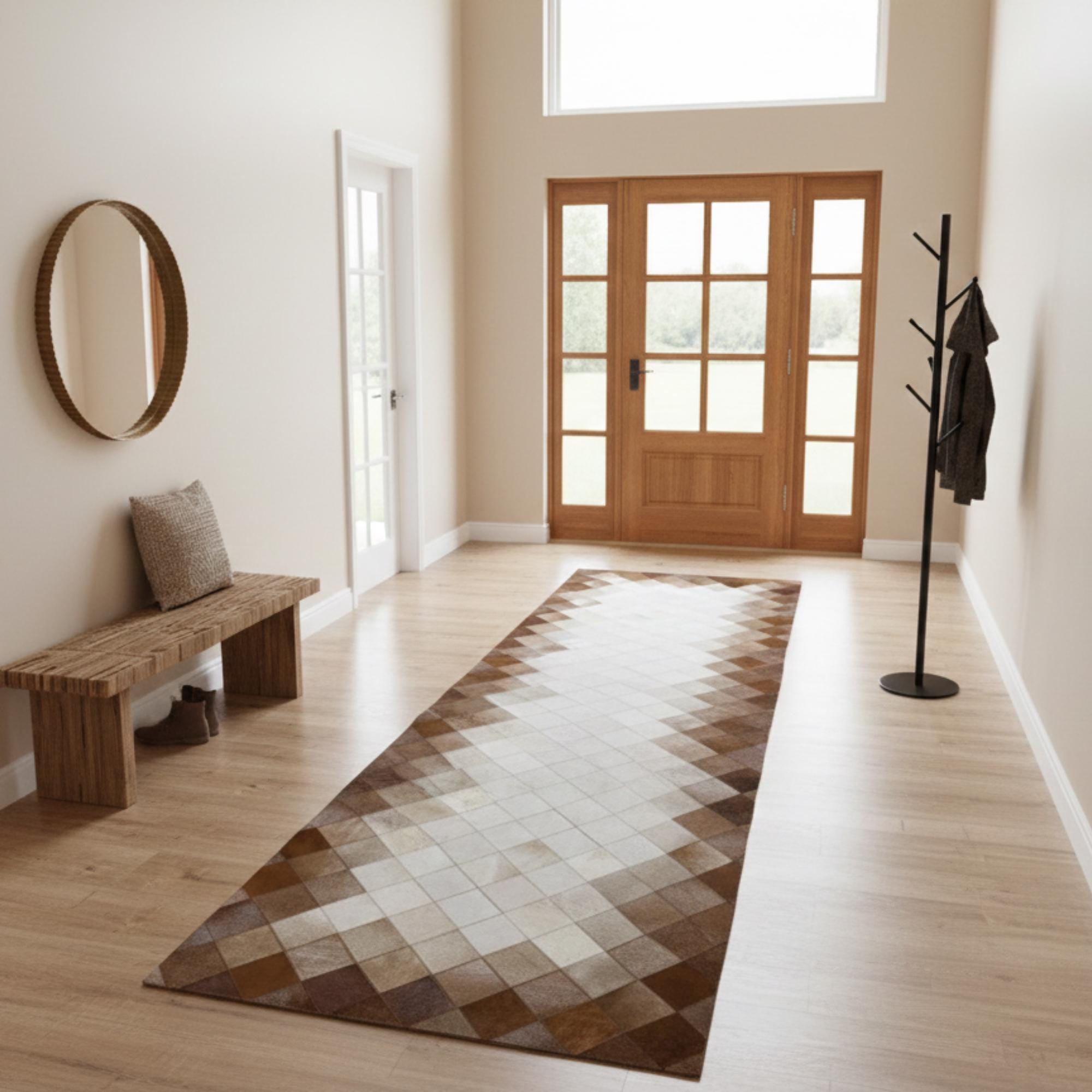 Brown and White Runner Rug, Cowhide Hallway