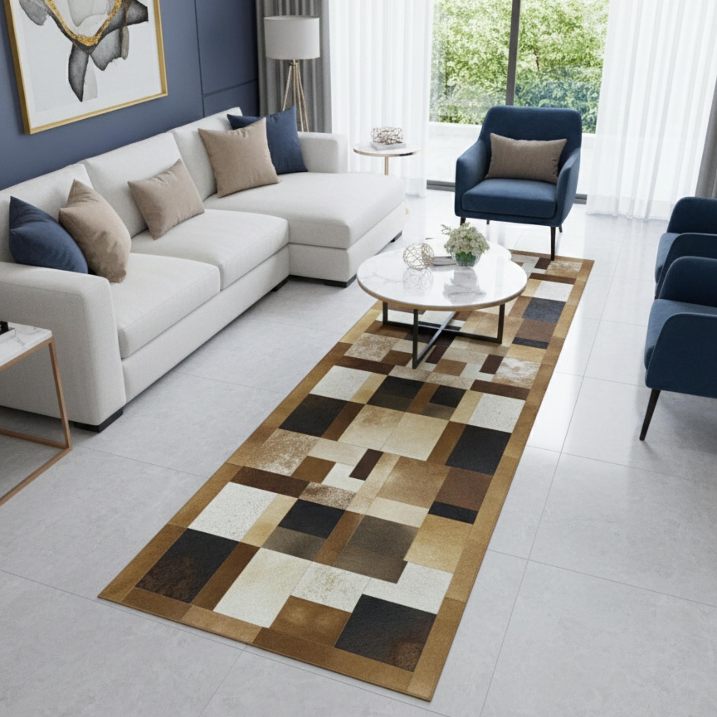 Brown and Black Cowhide Rug, Multicolor Patchwork Area Rug