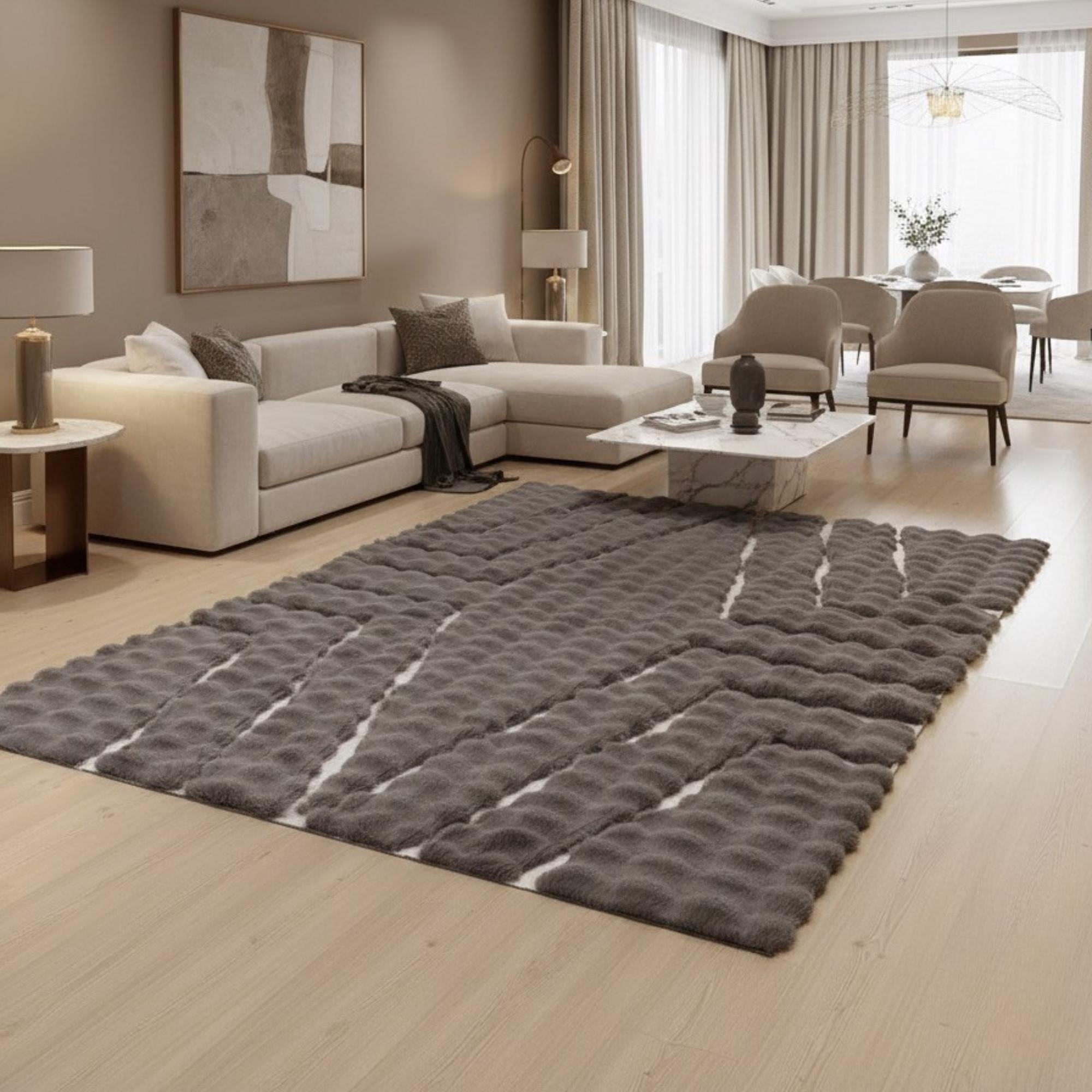 Gray and Silver Plush Rug, 3D Luxury Area Rugs, Modern Geometric Rugs,