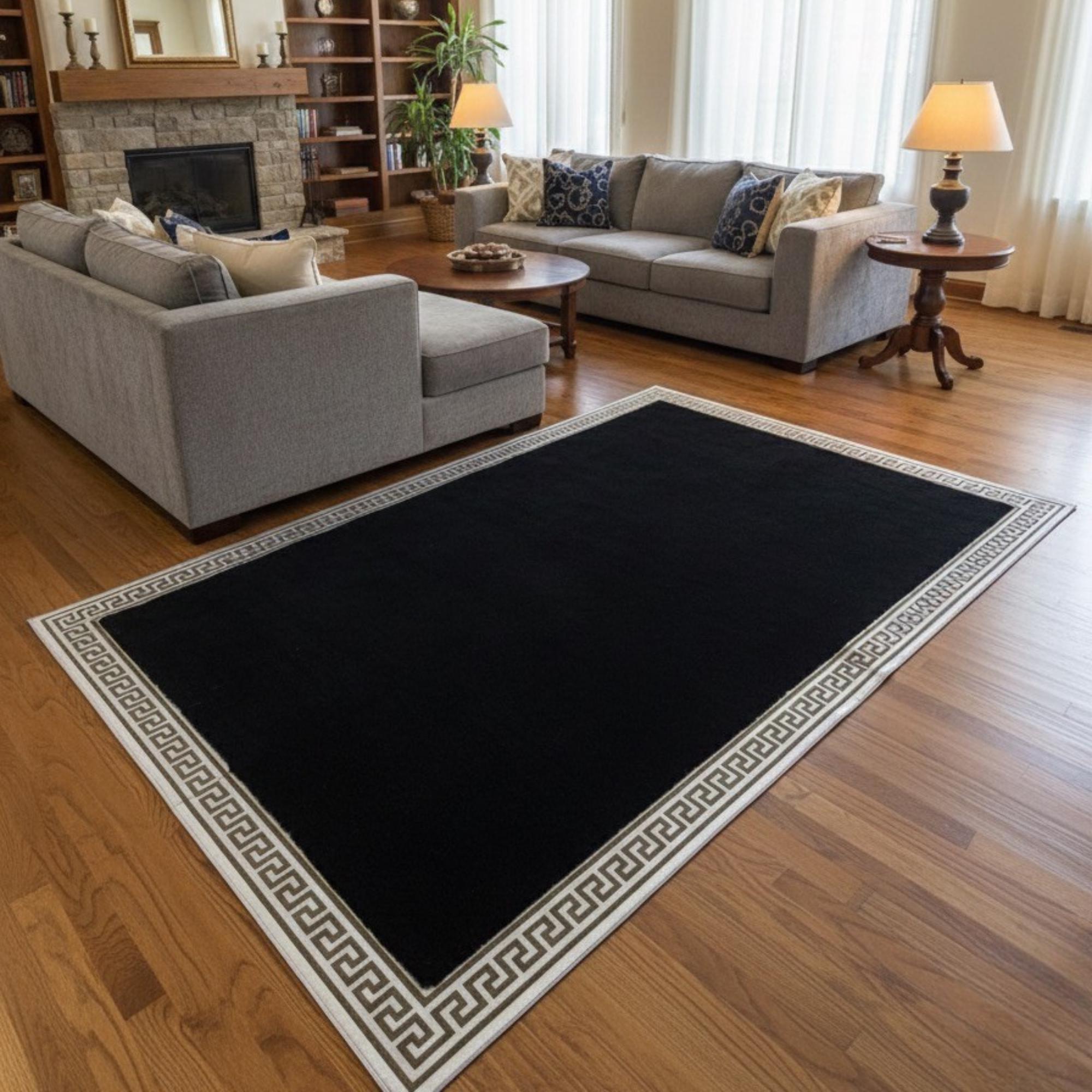 Black and Silver Plush Rug, Silver Area Rugs, Modern Living Room Decor