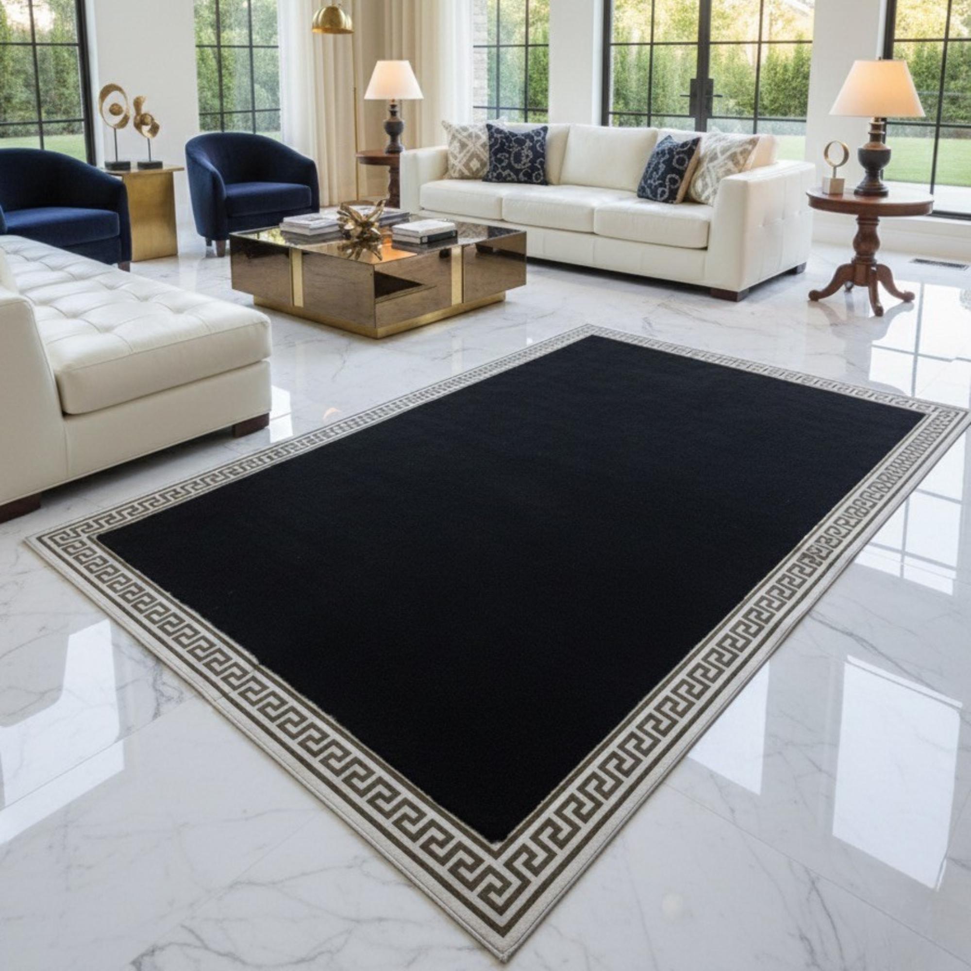 Black and Silver Plush Rug, Silver Area Rugs, Modern Living Room Decor