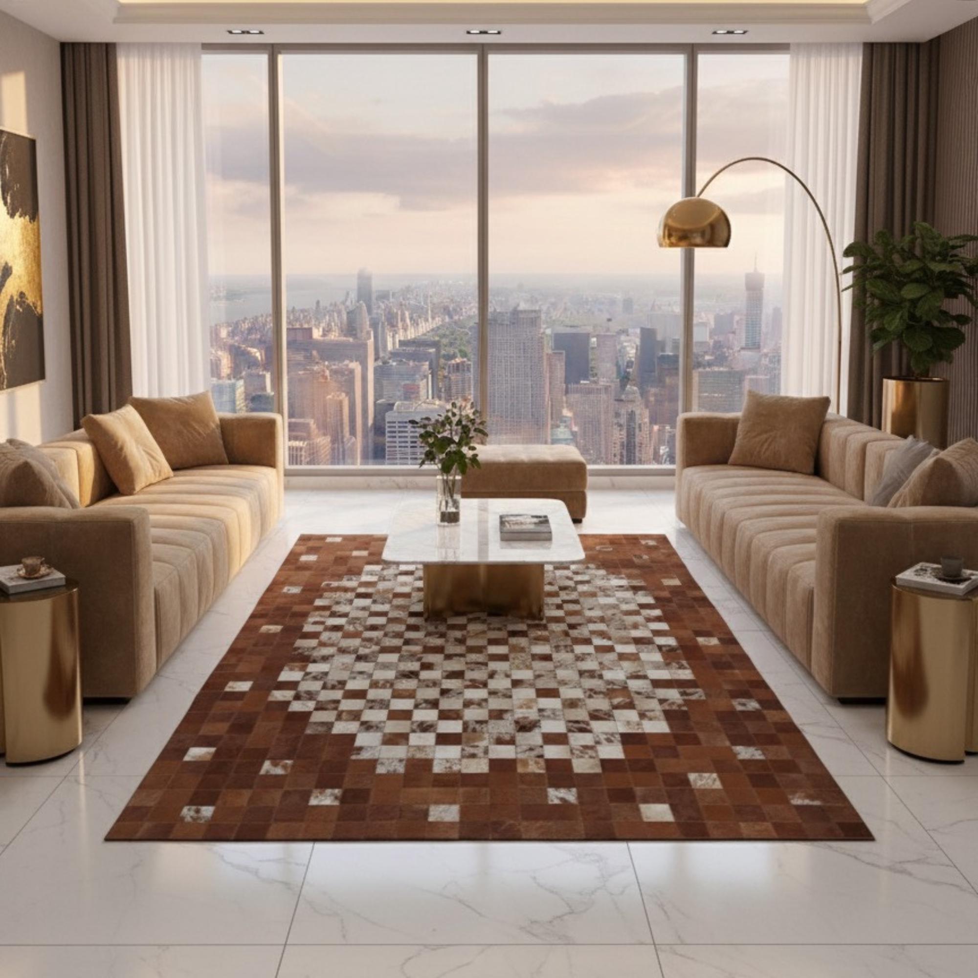 Brown Cowhide Rug, Leather Patchwork Area Rug,
