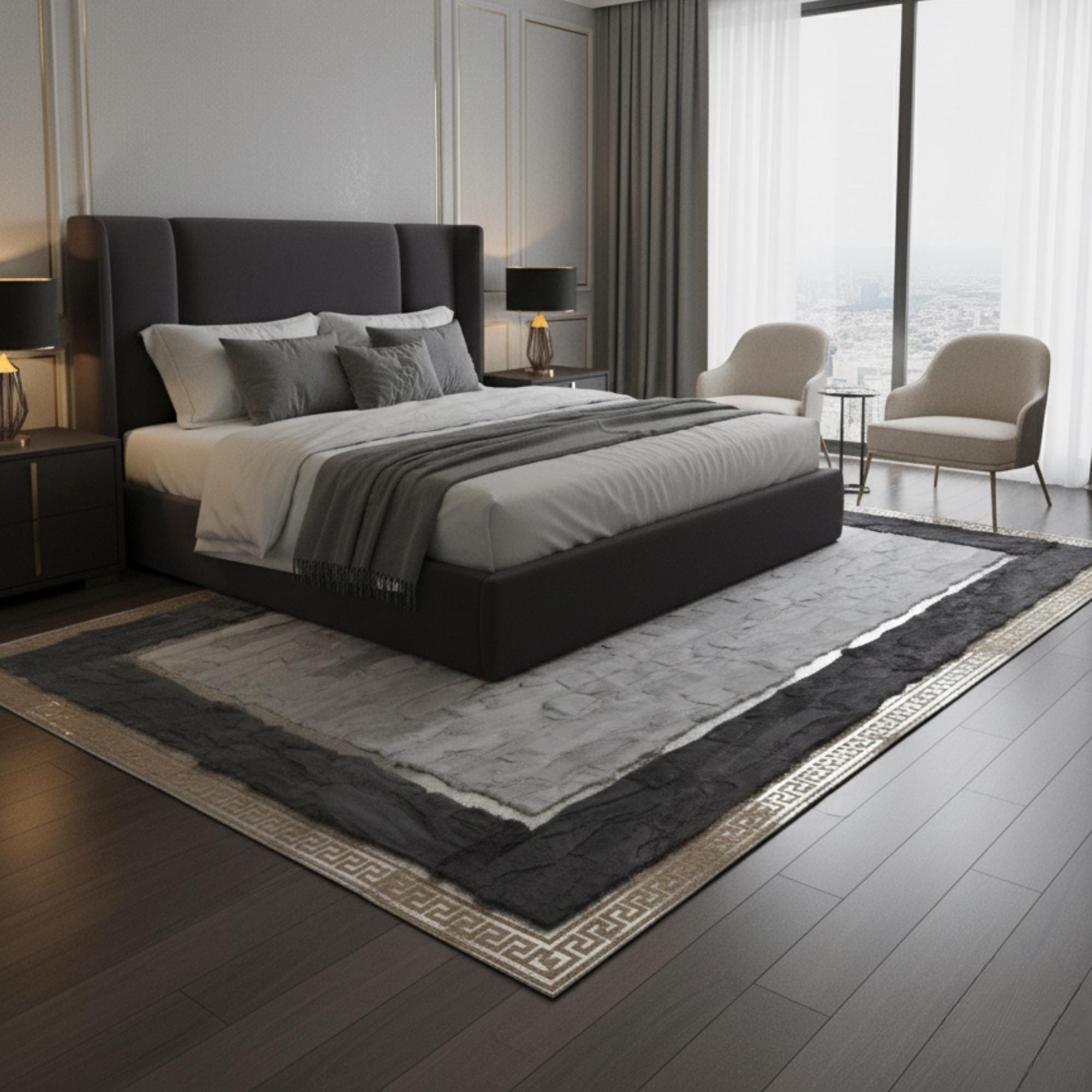 Gray and Black Rabbit Fur Rug, Ultra Fur Area Rug, Dark Gray Living Room Carpet