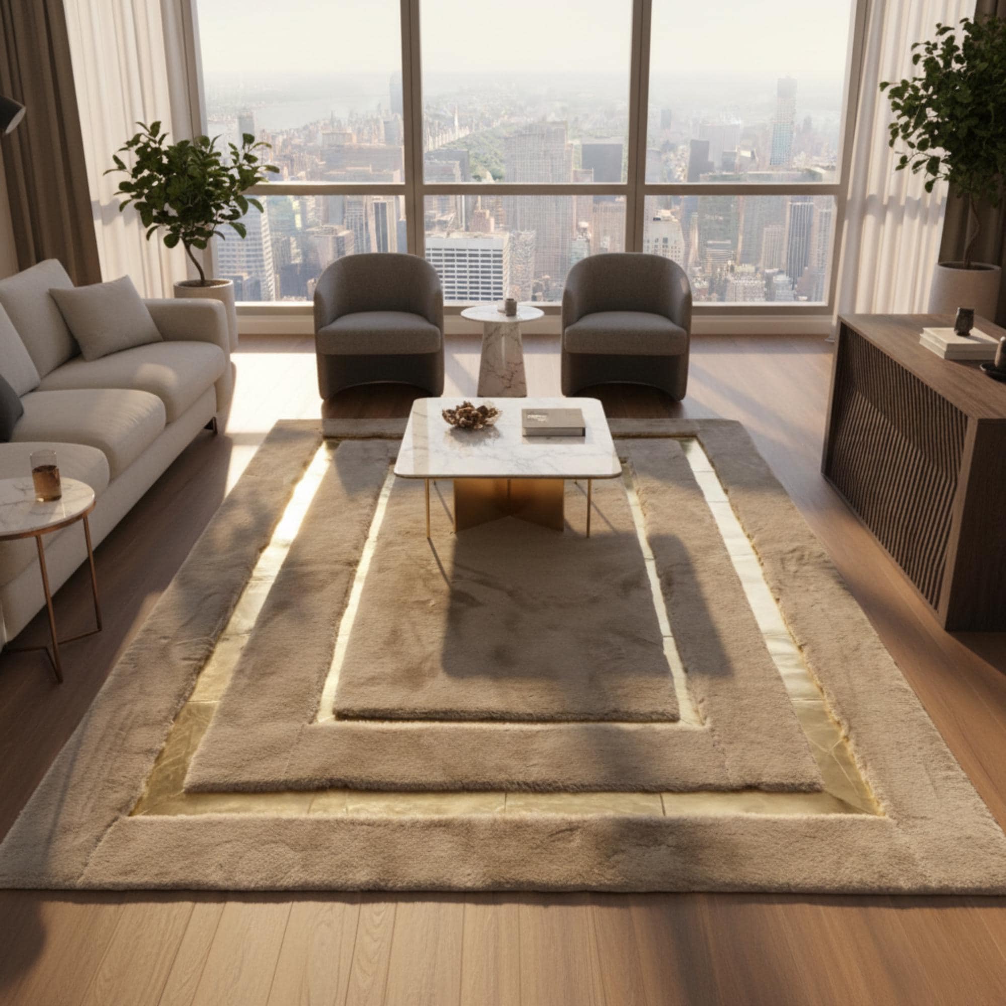 Gray and Gold Plush Rug, Luxury Gold Border Area Rug,
