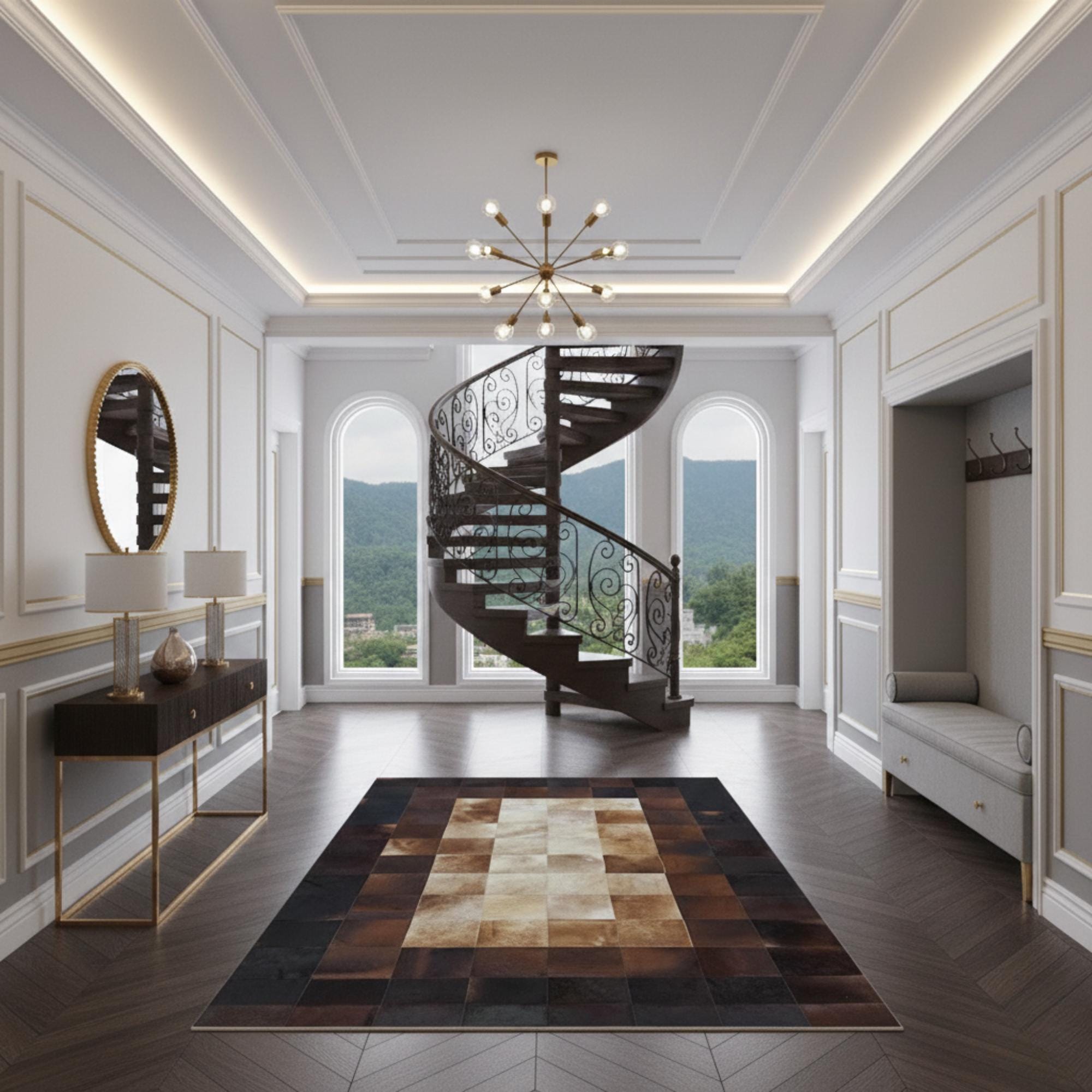 Brown and White Cowhide Rug Custom Size Available