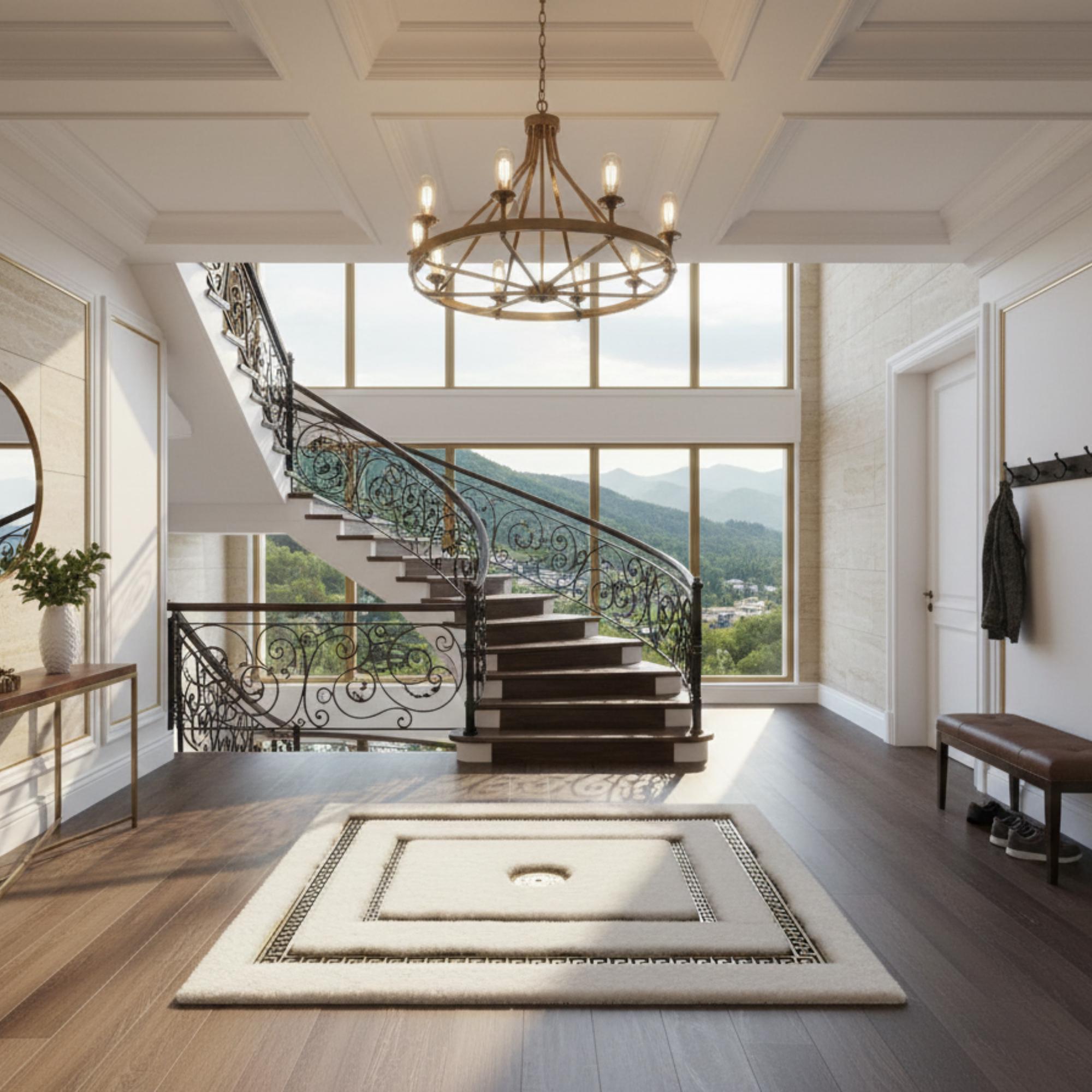 White and Gold Plush Rug, Luxury Gold Border Area Rug,