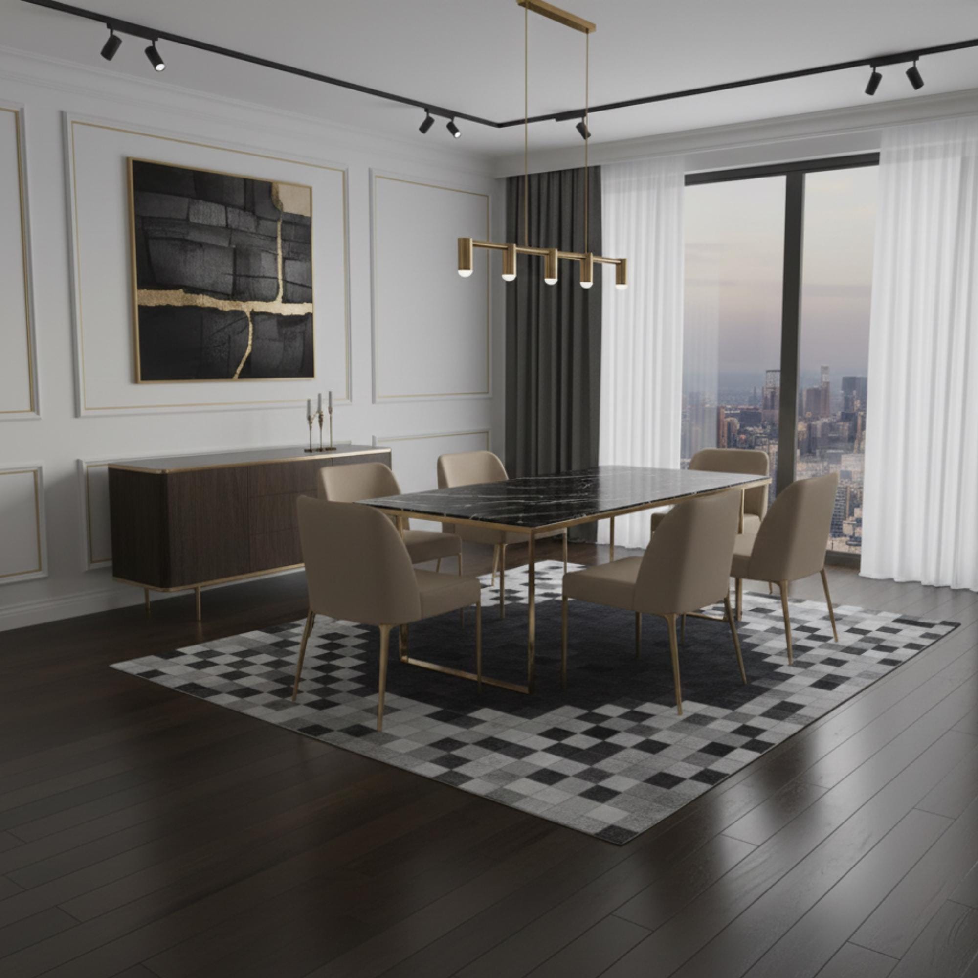 Black and Gray Cowhide Rug, Gradient Ombre Area Rug, Geometric Diamond Mat