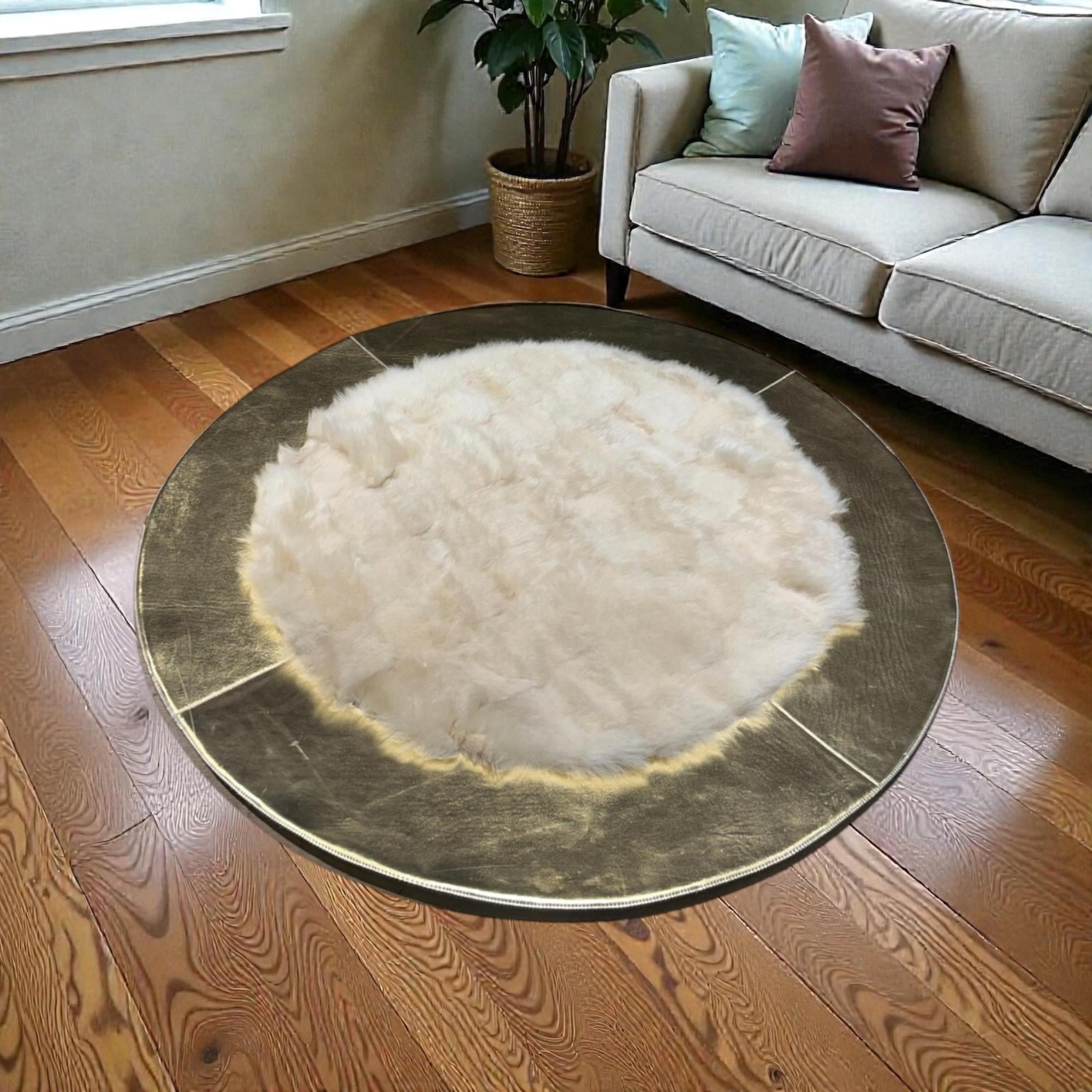 White and Gold Tuscan Round Rug, Circle Rug, Luxury Fur Mat