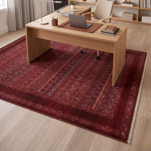 Machine Made Oriental Red Area Rug, Traditional Persian Boho Carpet