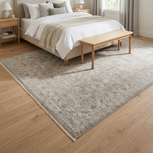 Distressed Grey Beige Area Rug, Neutral Modern Farmhouse Carpet, Soft Living Room Floor Rug