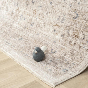 Distressed Traditional Area Rug, Beige Grey Living Room Carpet, Soft Neutral Tones