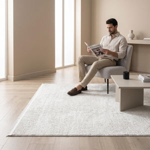 Ivory Textured Area Rug, Soft Scandinavian Living Room Carpet, Neutral Modern Floor Runner