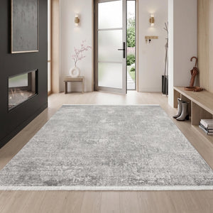 Distressed Abstract Area Rug, Light Grey Scandinavian Living Room Carpet