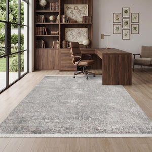Distressed Abstract Area Rug, Light Grey Scandinavian Living Room Carpet