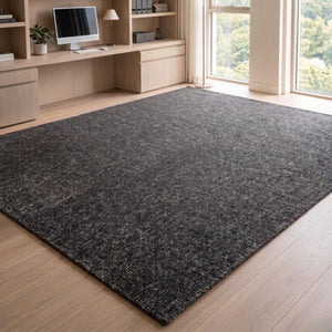 Dark Charcoal Textured Area Rug, Modern Minimalist Living Room Carpet