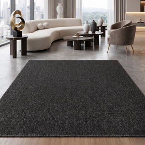 Dark Charcoal Textured Area Rug, Modern Minimalist Living Room Carpet