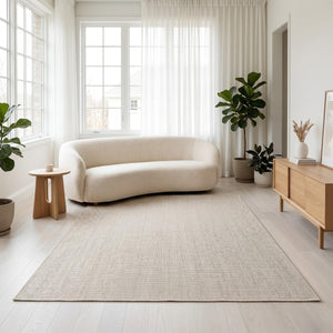 Ivory Beige Woven Area Rug, Minimalist Textured Scandinavian Carpet