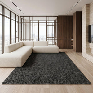 Woven Black Area Rug, Textured Charcoal Scandinavian Carpet, Modern Neutral Floor Runner