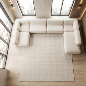Ivory Woven Area Rug, Textured Neutral Carpet, Scandinavian Modern Floor Rug