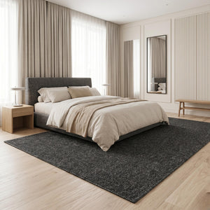 Dark Charcoal Woven Area Rug, Modern Textured Floor Carpet