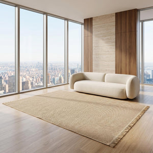 Natural Beige Woven Area Rug, Textured Boho Scandinavian Bedroom Carpet