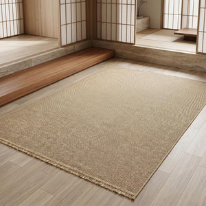 Natural Beige Woven Area Rug, Textured Boho Scandinavian Bedroom Carpet